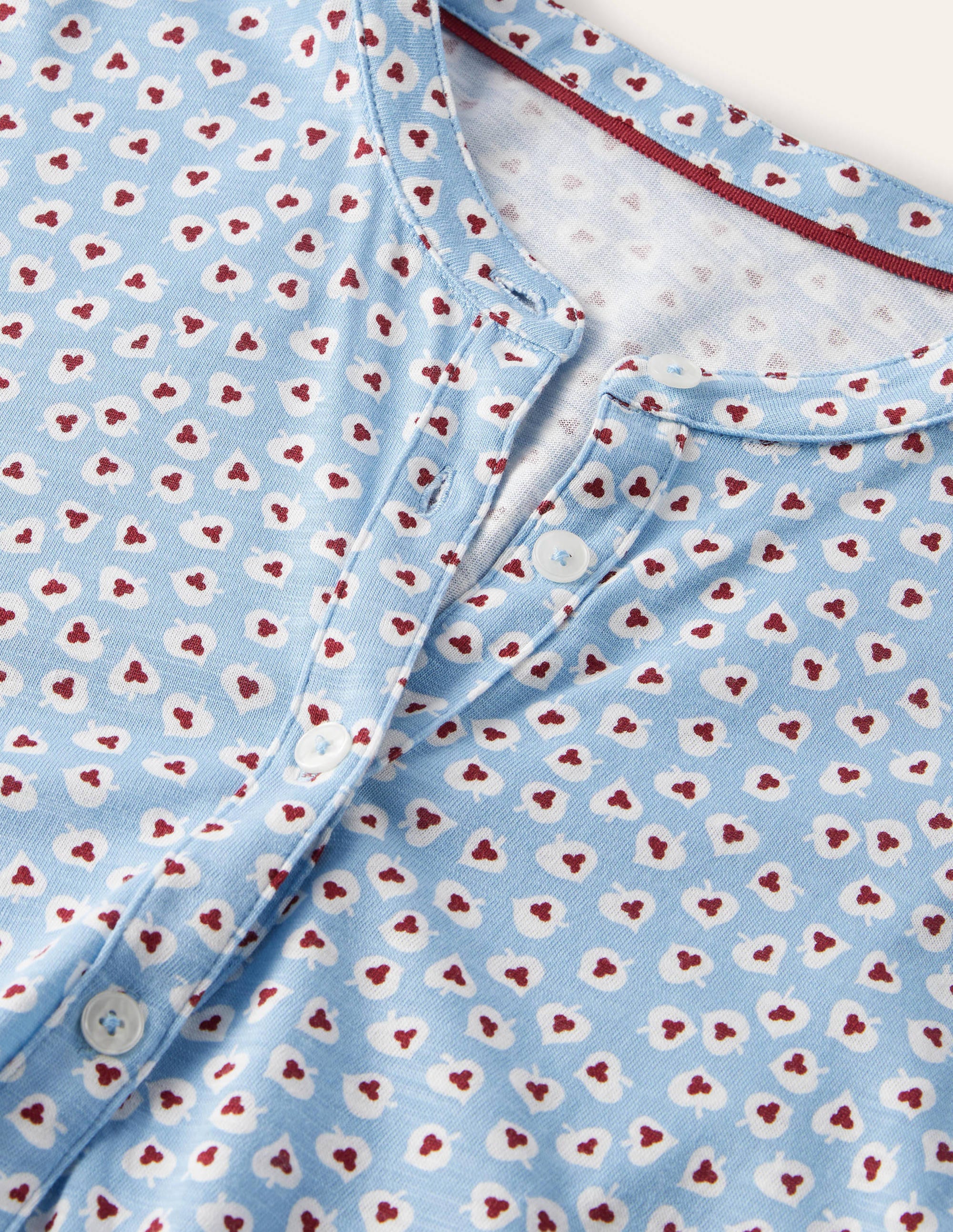 Smocked Jersey Shirt Dress-Dusty Blue, Cordate Leaf - Image 6