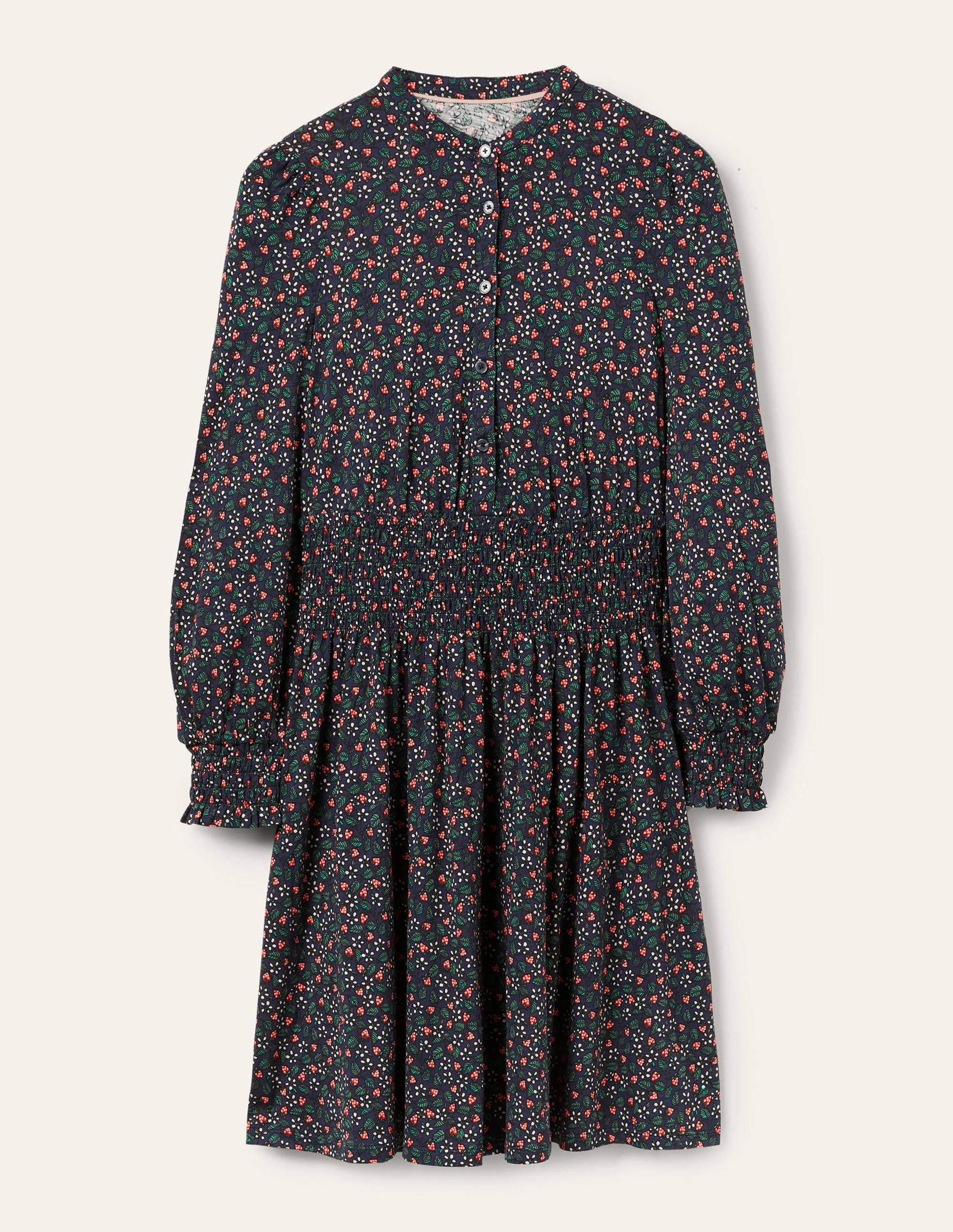 Smocked Jersey Shirt Dress-French Navy, Flora Berry - Image 6