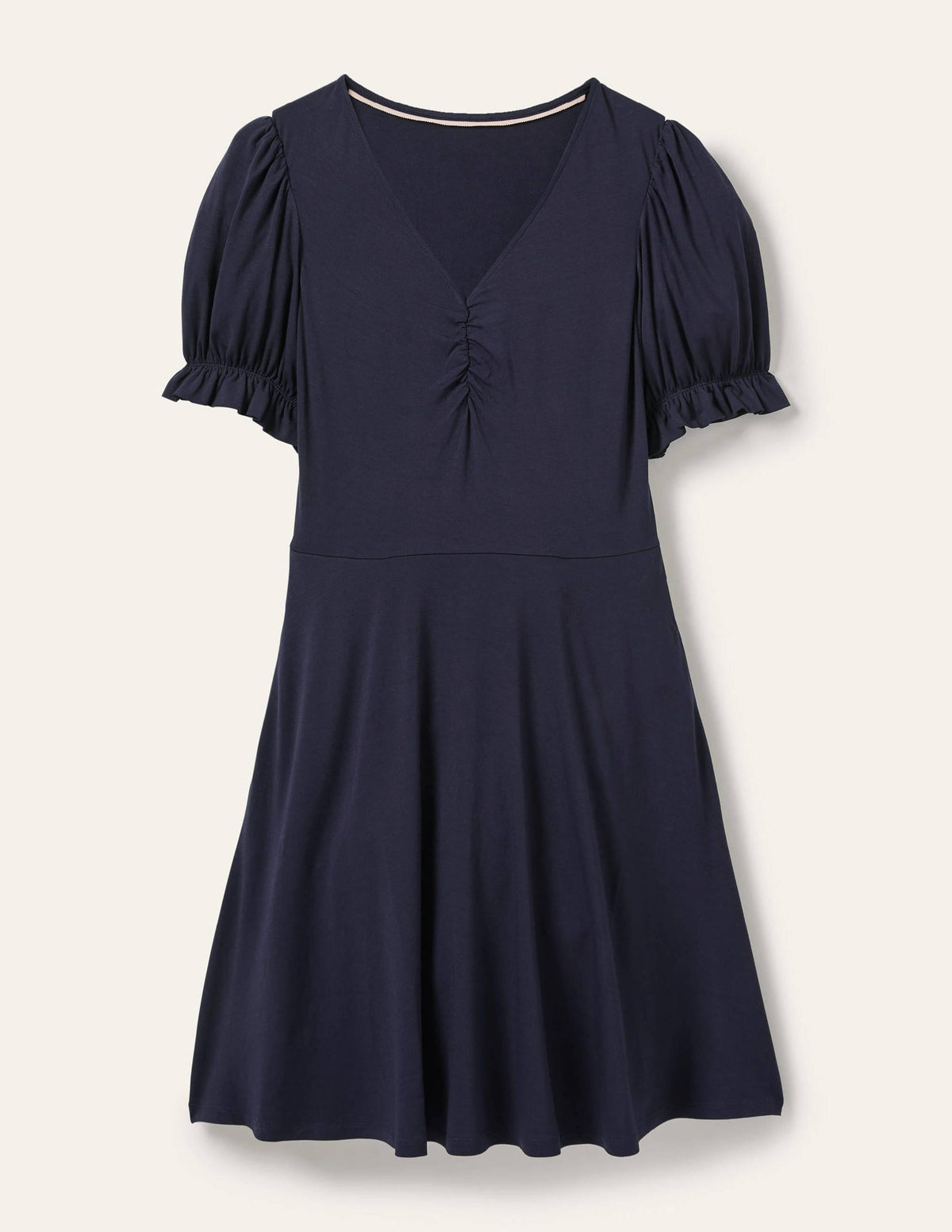 V-Neck Jersey Dress-Navy-5