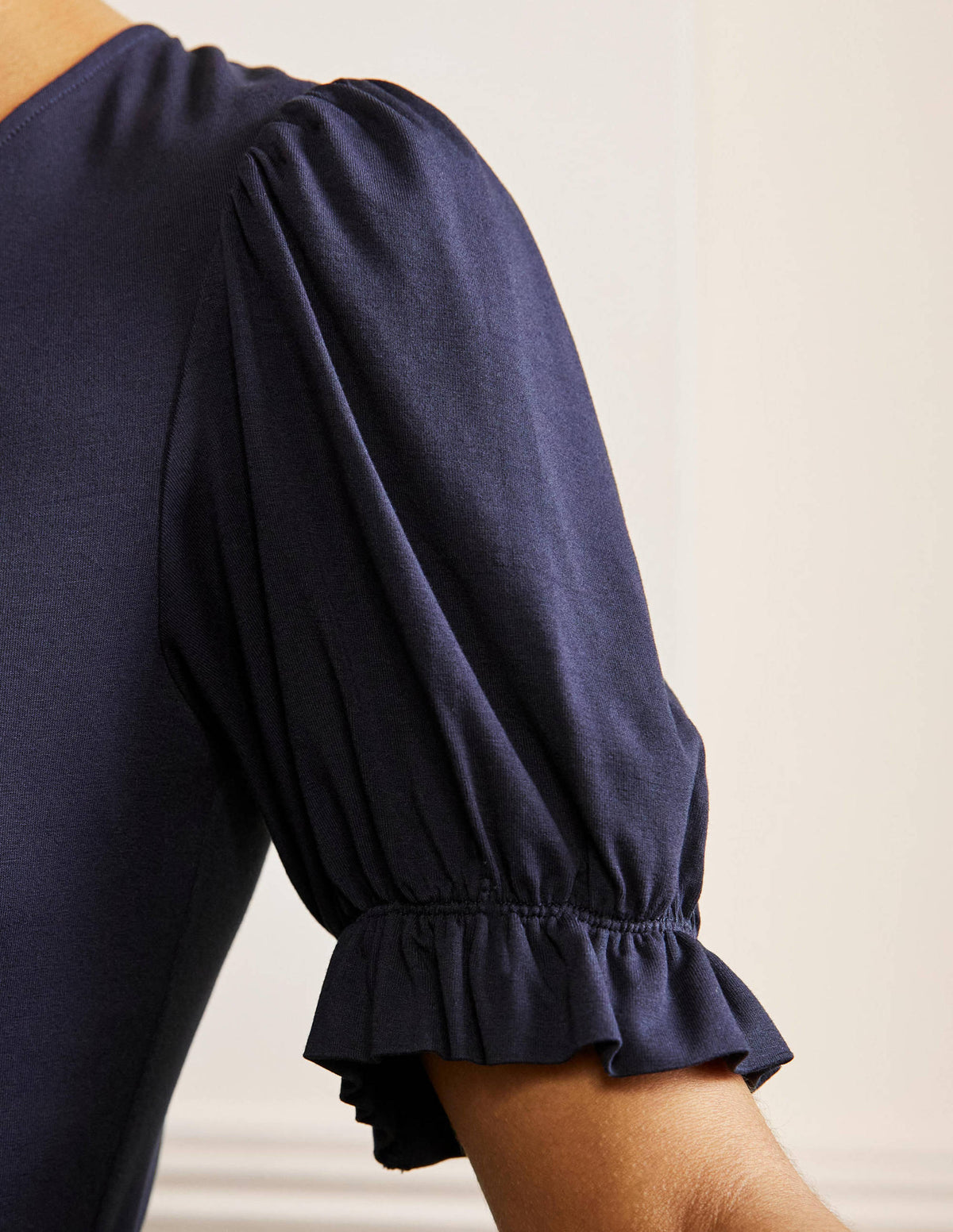 V-Neck Jersey Dress-Navy-2