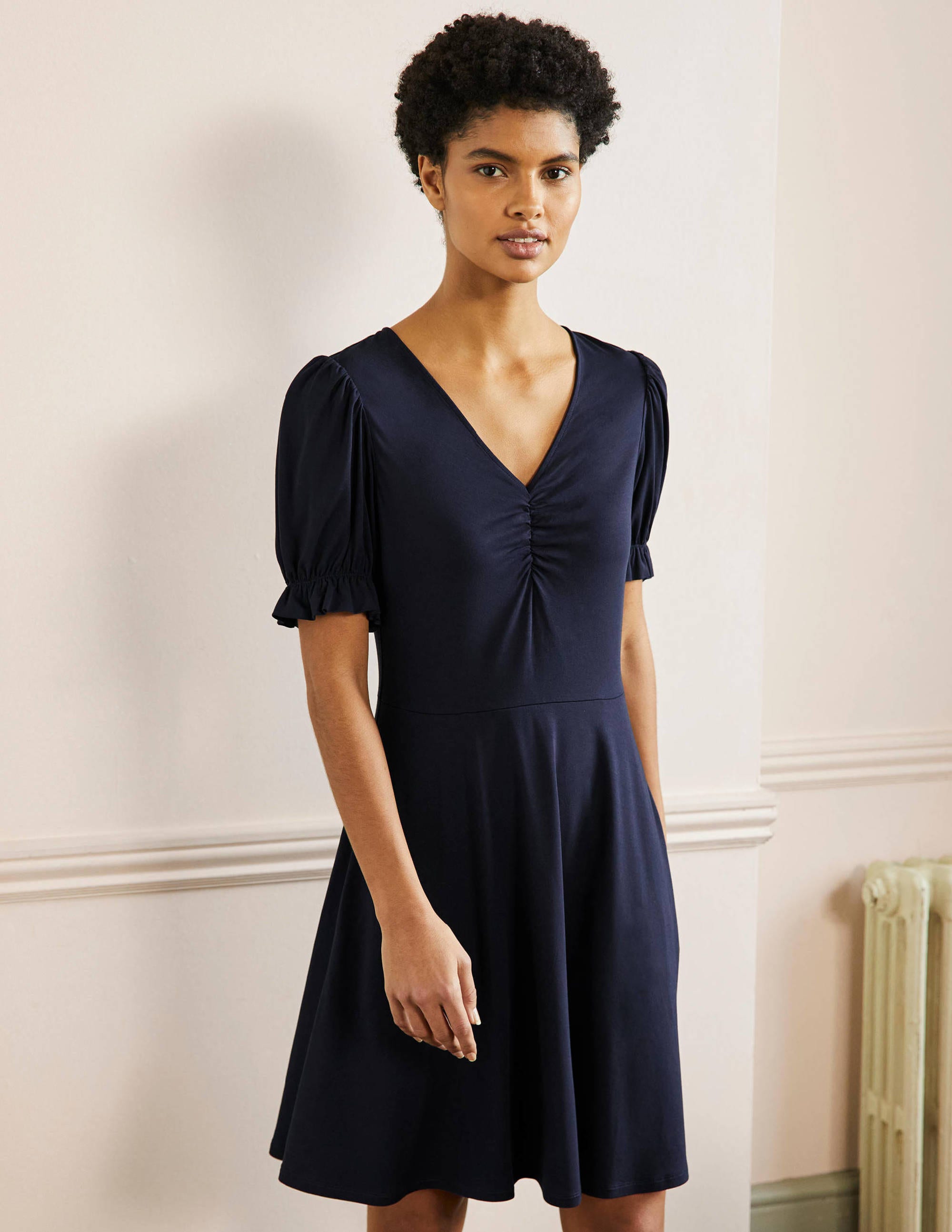 V-Neck Jersey Dress-Navy - Image 4