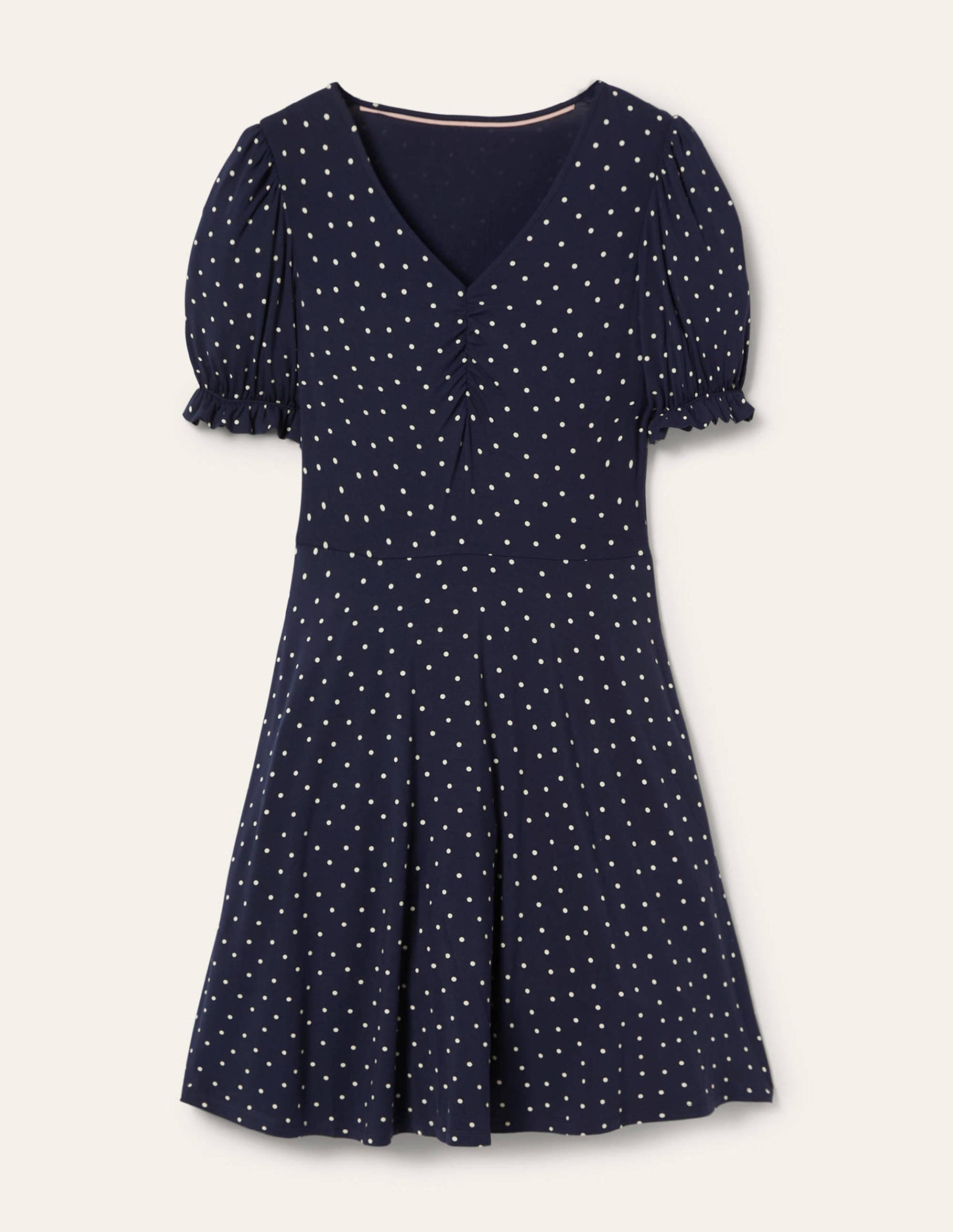 V-Neck Jersey Dress-Navy, Pin Dot-5
