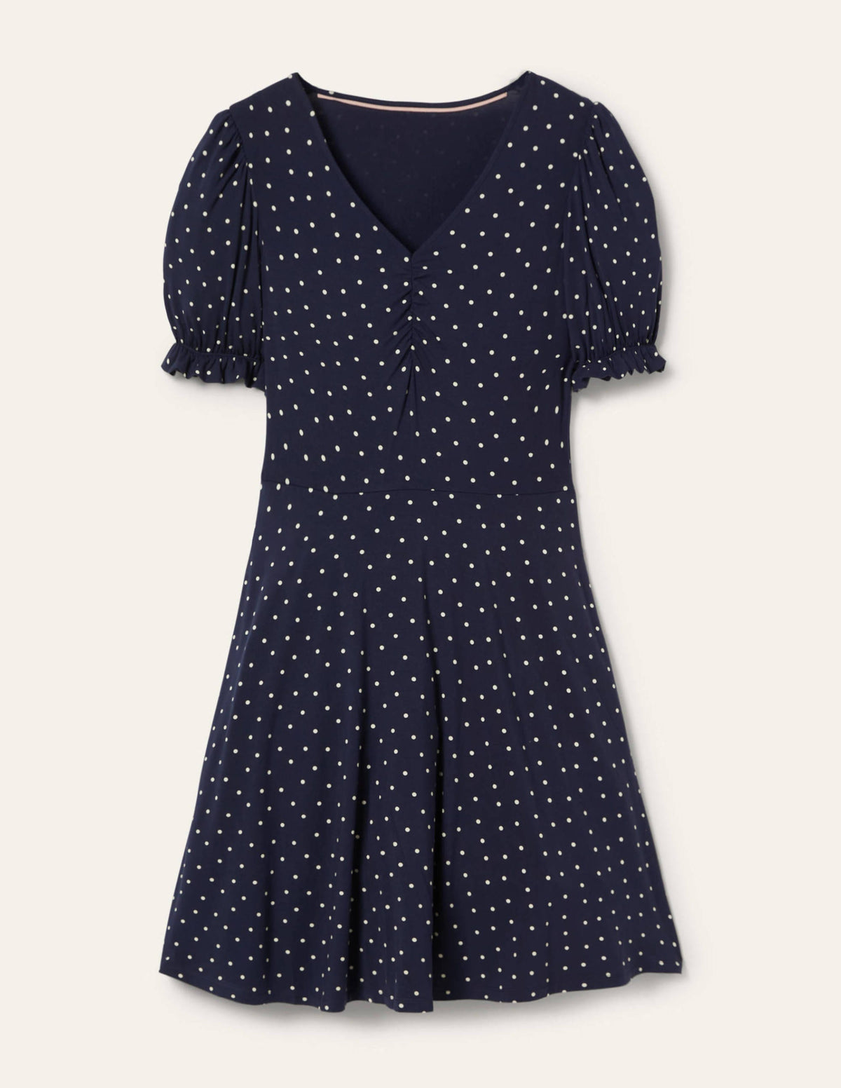 V-Neck Jersey Dress-Navy, Pin Dot - Image 5