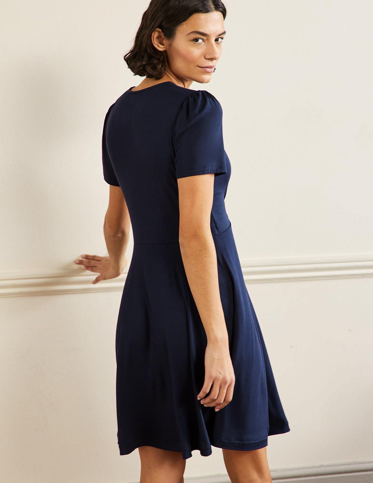 Crew Neck Jersey Dress-Navy-3