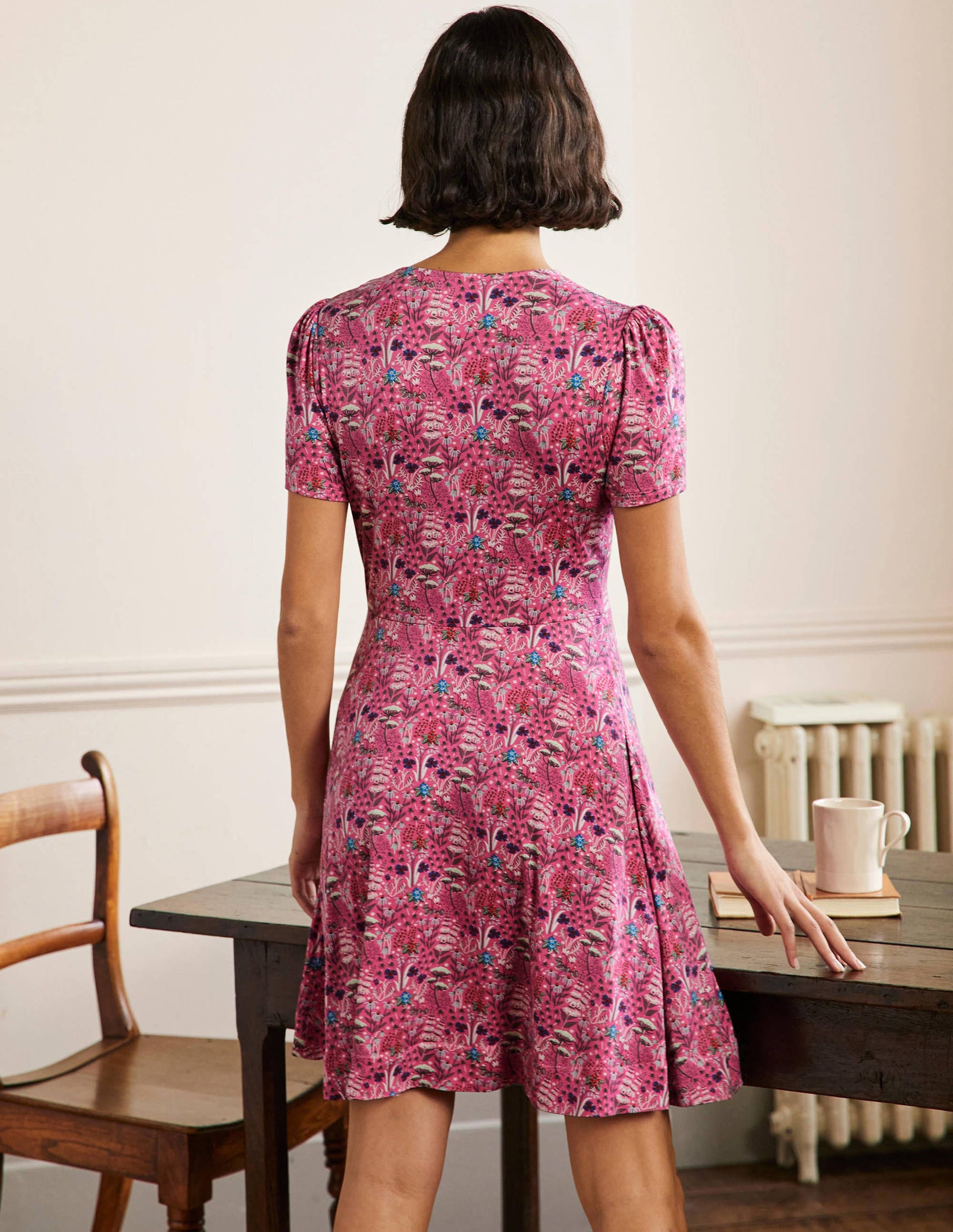Crew Neck Jersey Dress-Strawberry, Wildflower Bloom-3