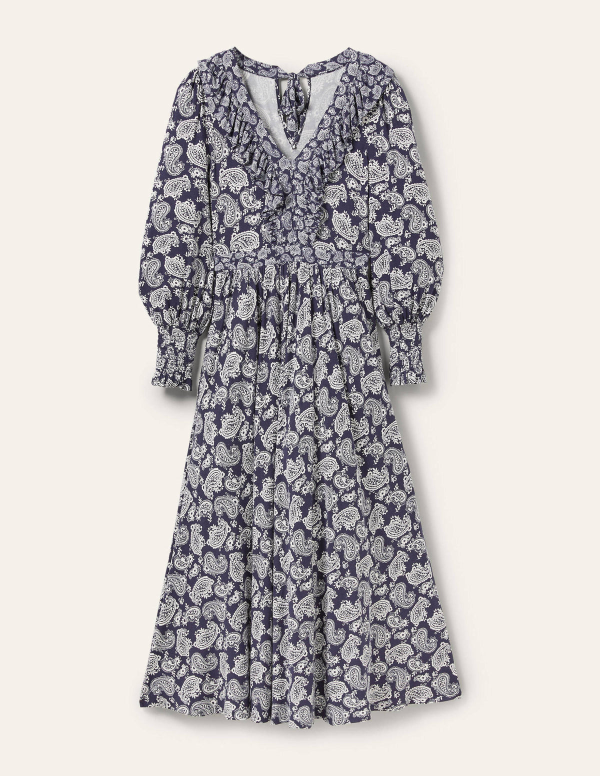 Ruffle Jersey Maxi Dress-French Navy, Paisley Bloom - Image 6