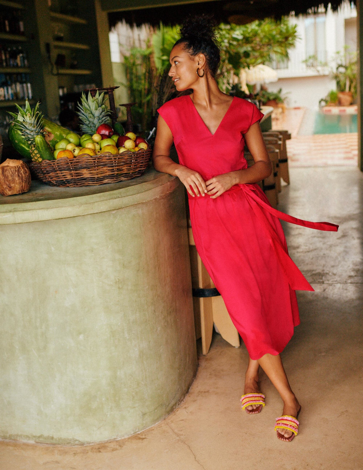 Tie Waist Midi Dress-Radish-4