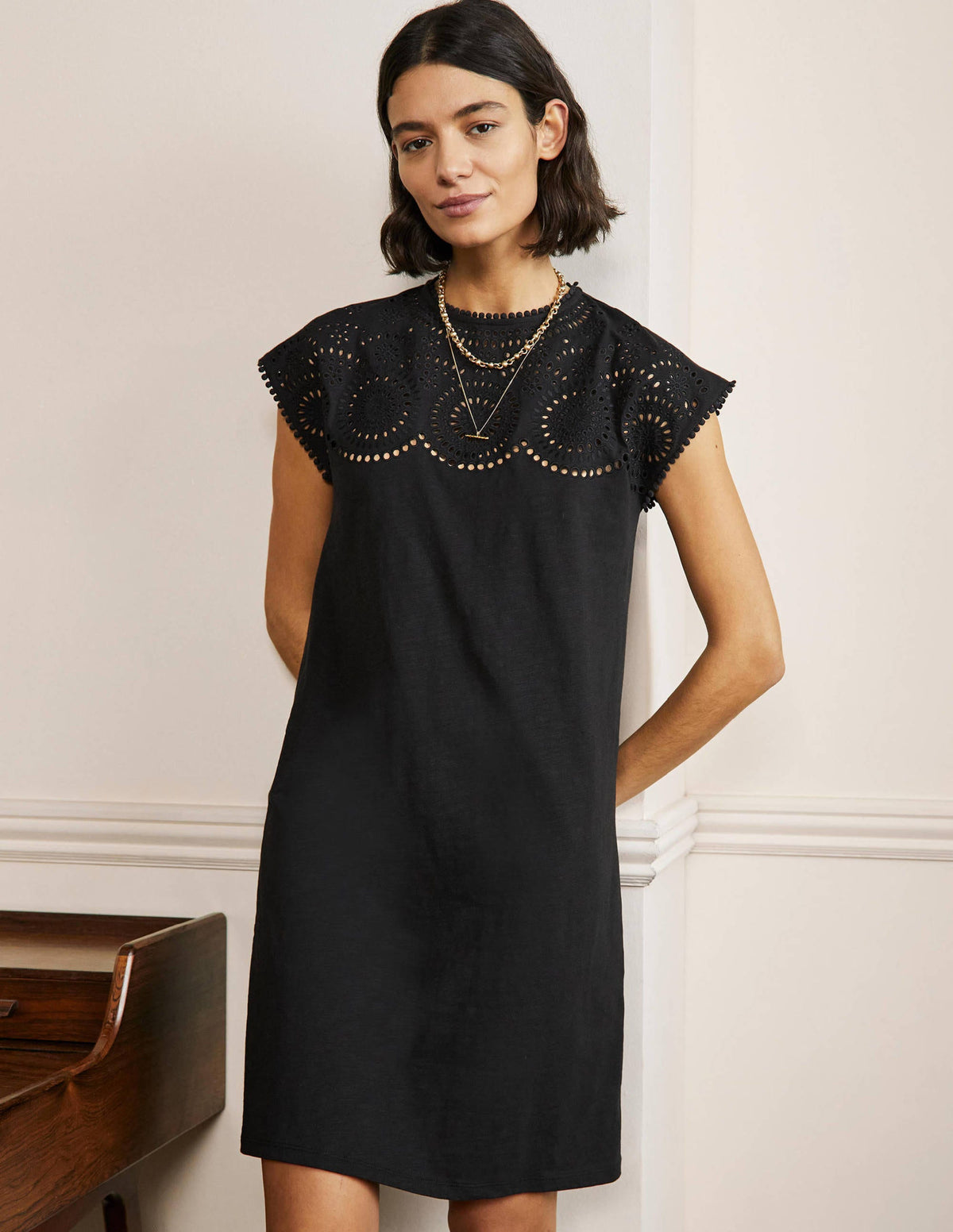 Cutwork Jersey T-shirt Dress-Black - Image 1