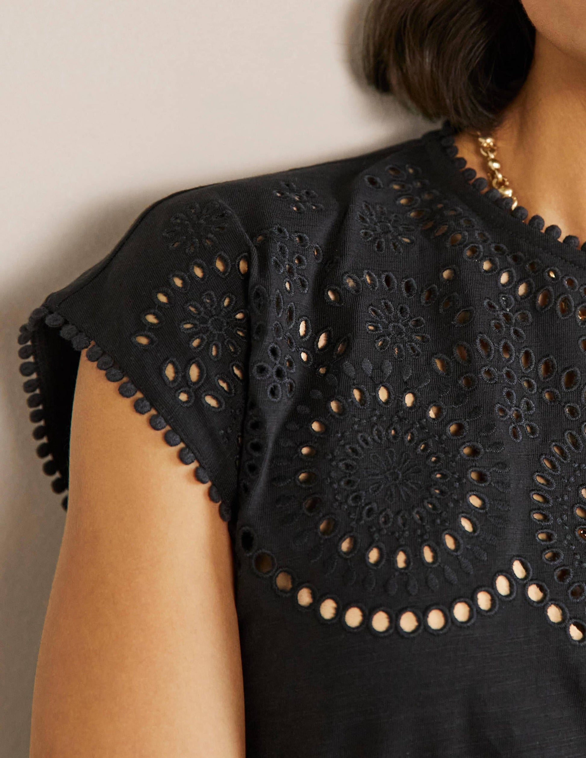 Cutwork Jersey T-shirt Dress-Black-2