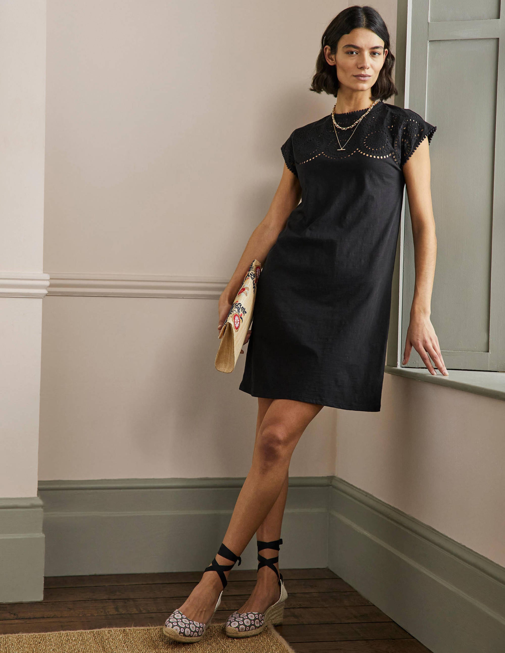 Cutwork Jersey T-shirt Dress-Black - Image 4