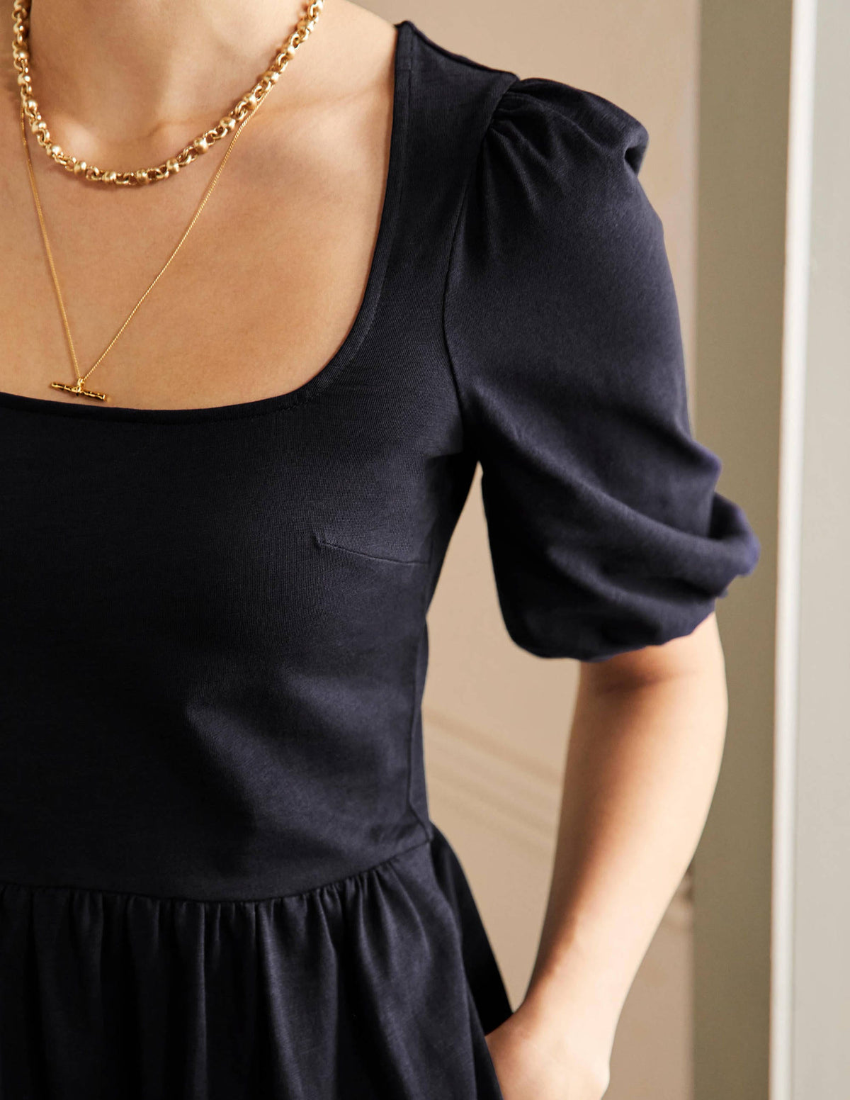 Square Neck Jersey Dress-Navy - Image 2