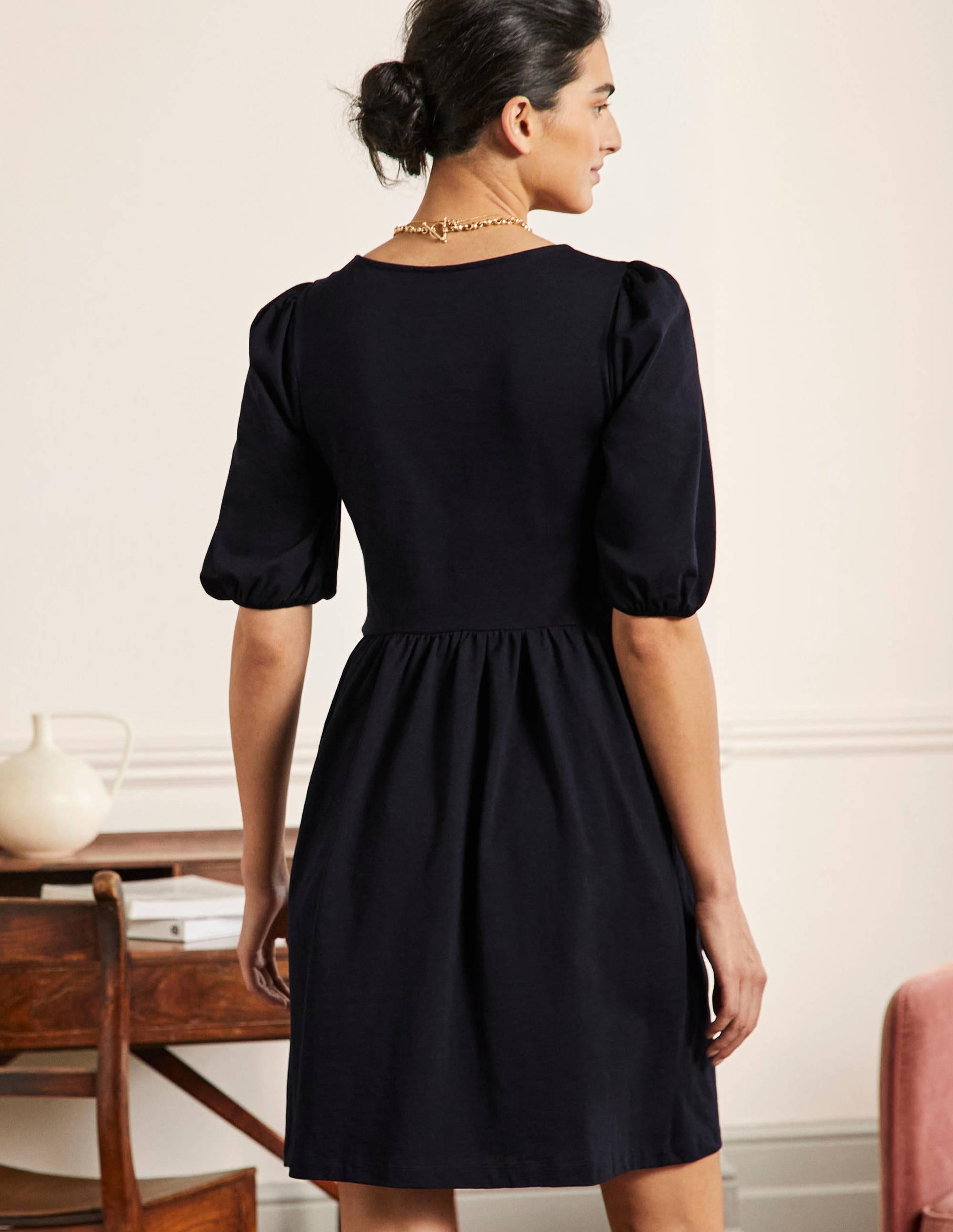 Square Neck Jersey Dress-Navy - Image 3