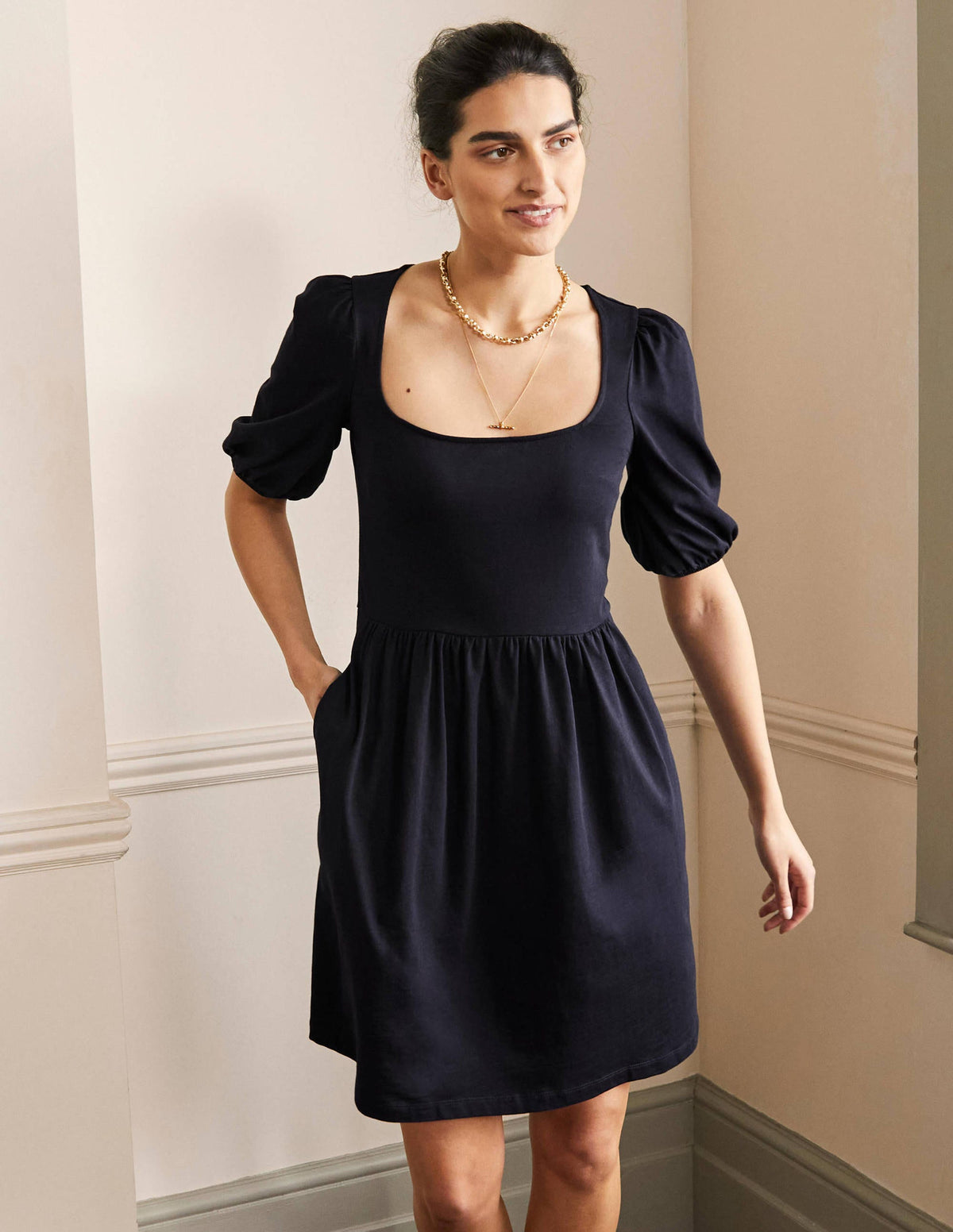 Square Neck Jersey Dress-Navy - Image 4