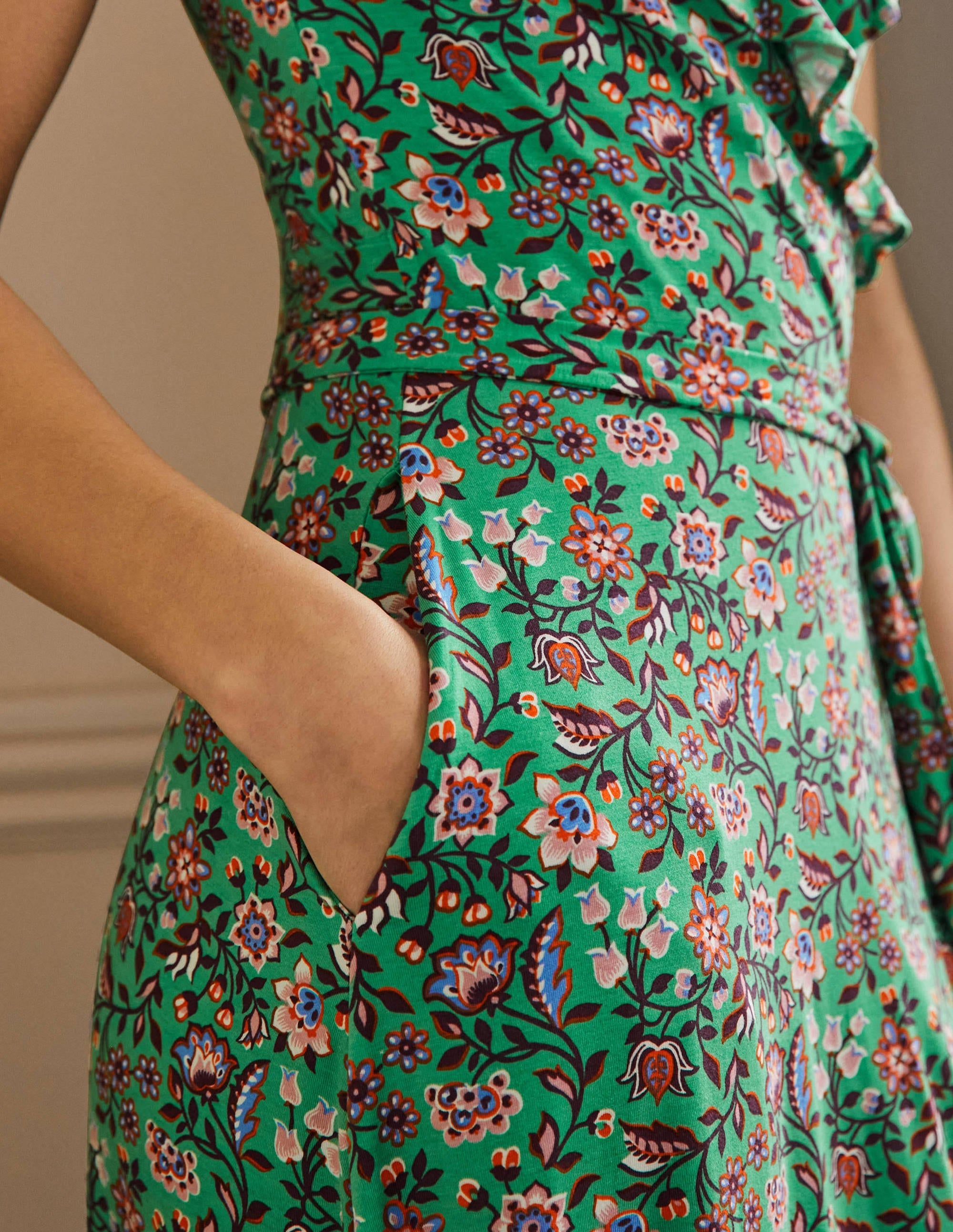 Saskia Wrap Jersey Maxi Dress-Green Lagoon, Oriental Meadow - Image 2