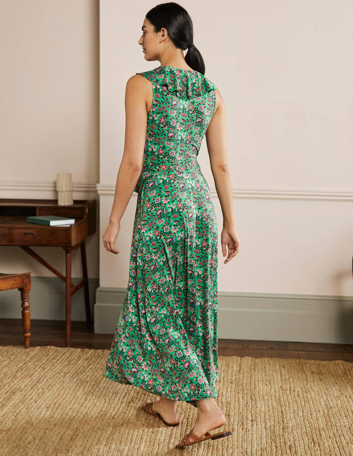 Saskia Wrap Jersey Maxi Dress-Green Lagoon, Oriental Meadow-3
