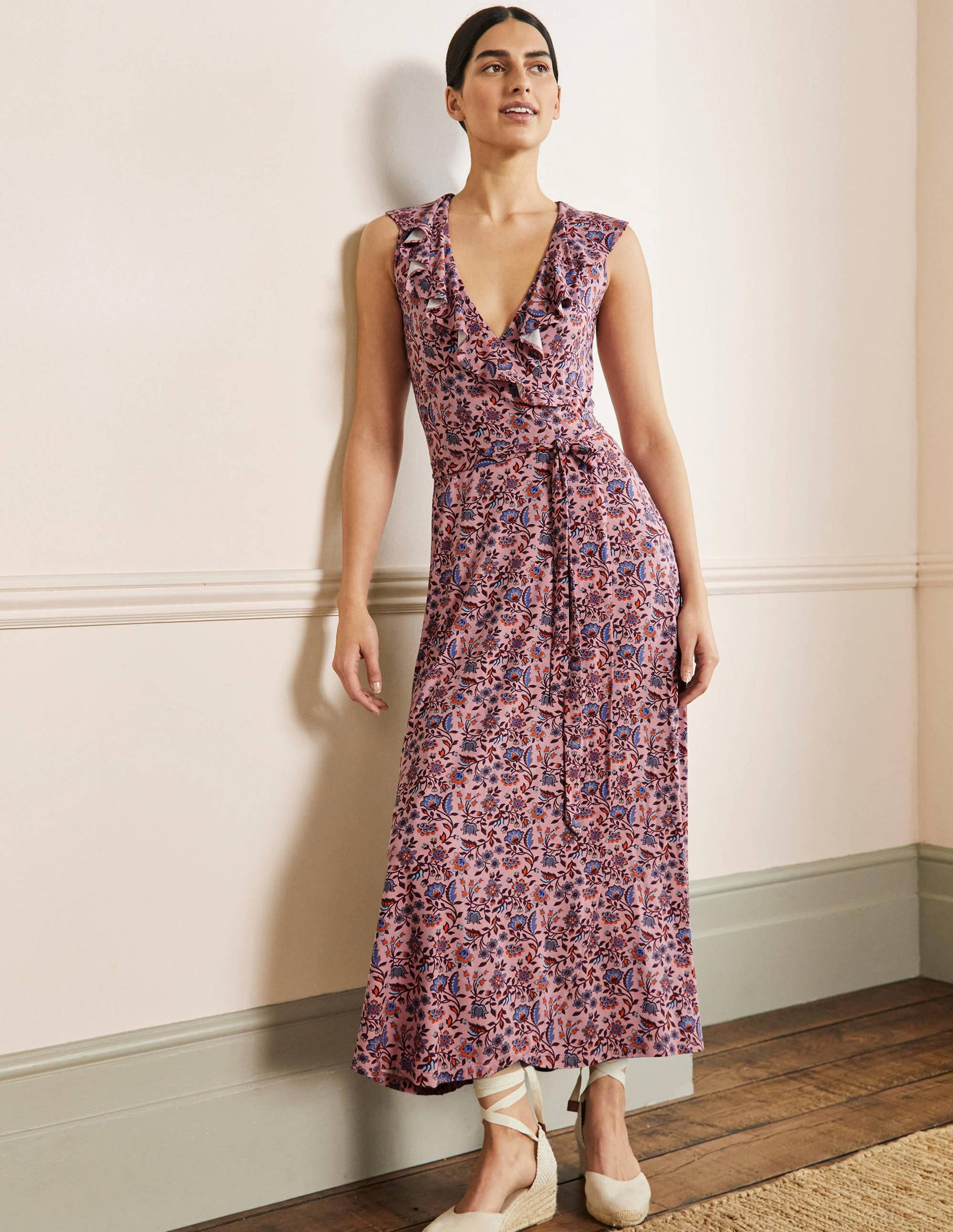 Saskia Wrap Jersey Maxi Dress-Formica Pink, Oriental Meadow-1