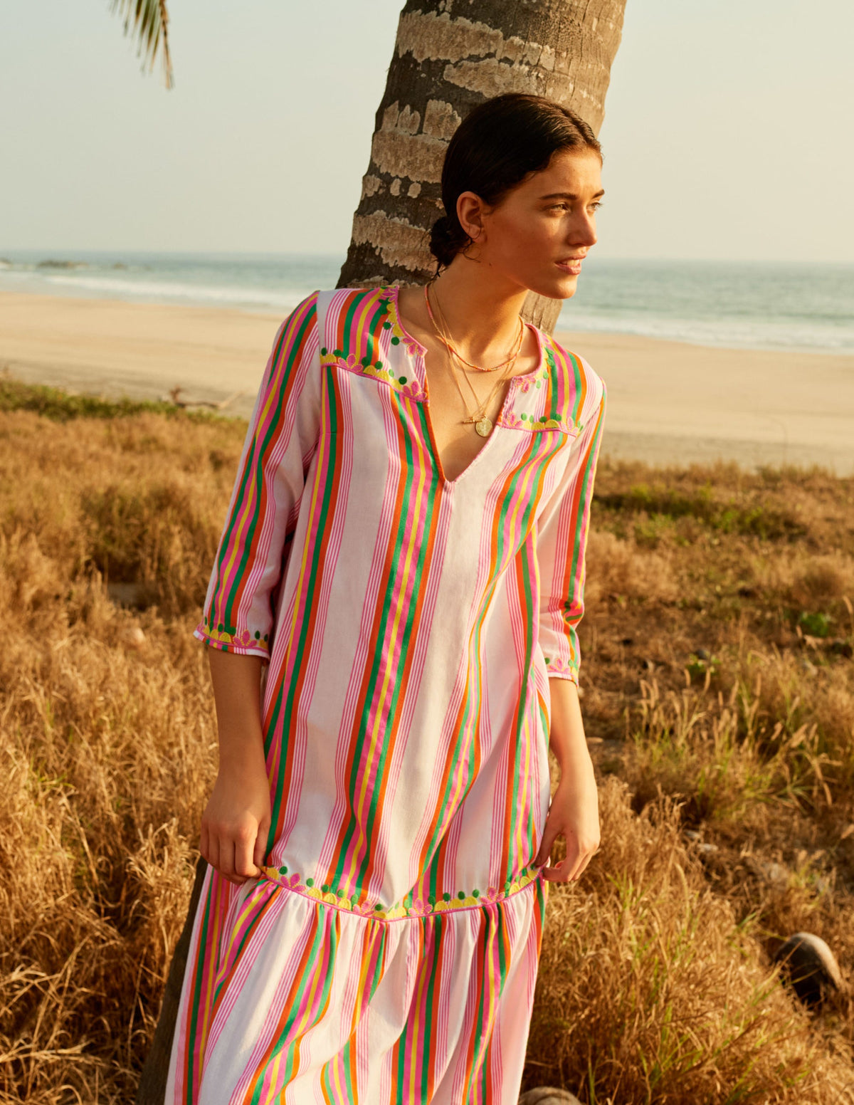 Easy Tiered Maxi Dress-Tropical Woven Rainbow Stripe - Image 7