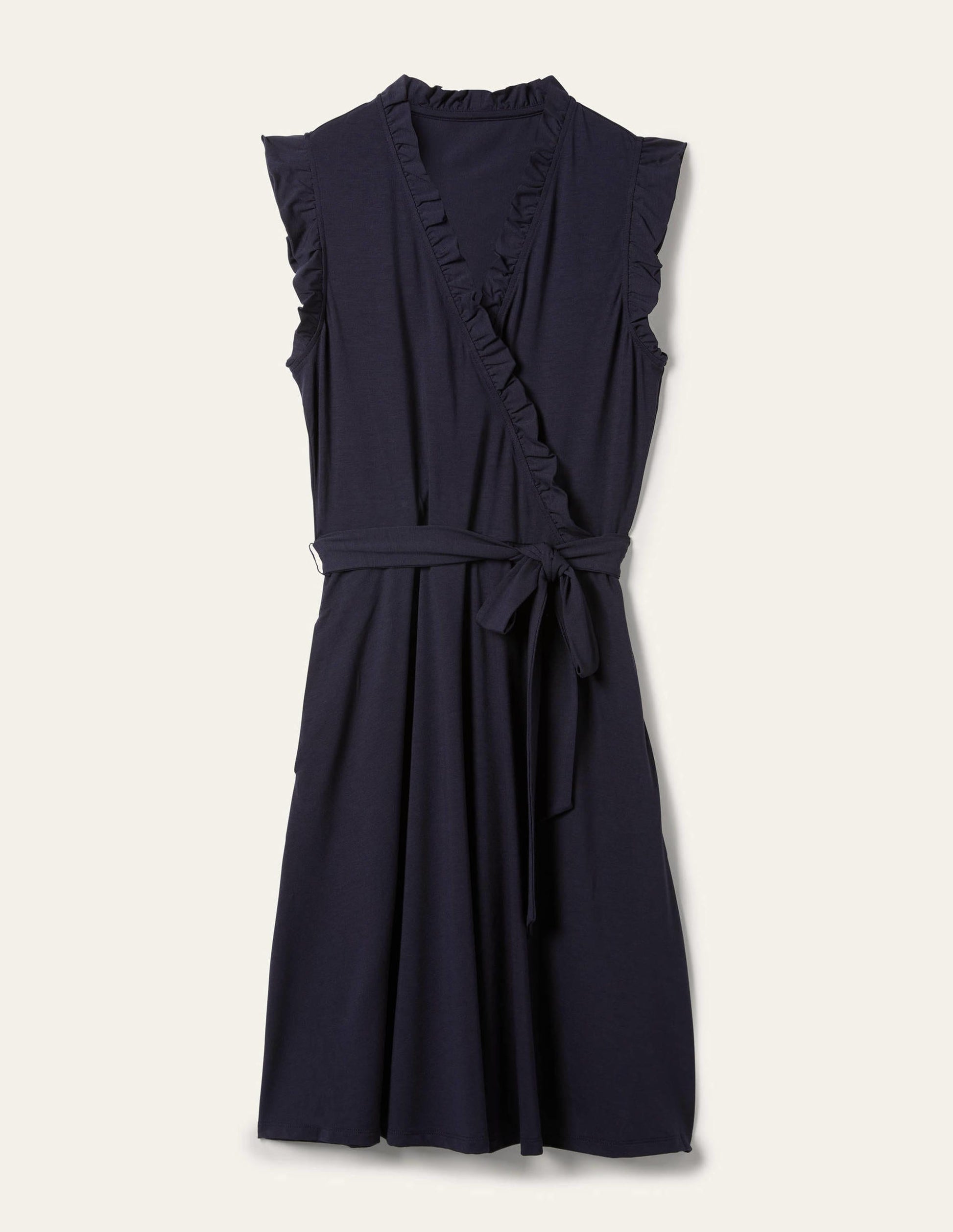 Ruffle Fixed Wrap Jersey Dress-Navy-6