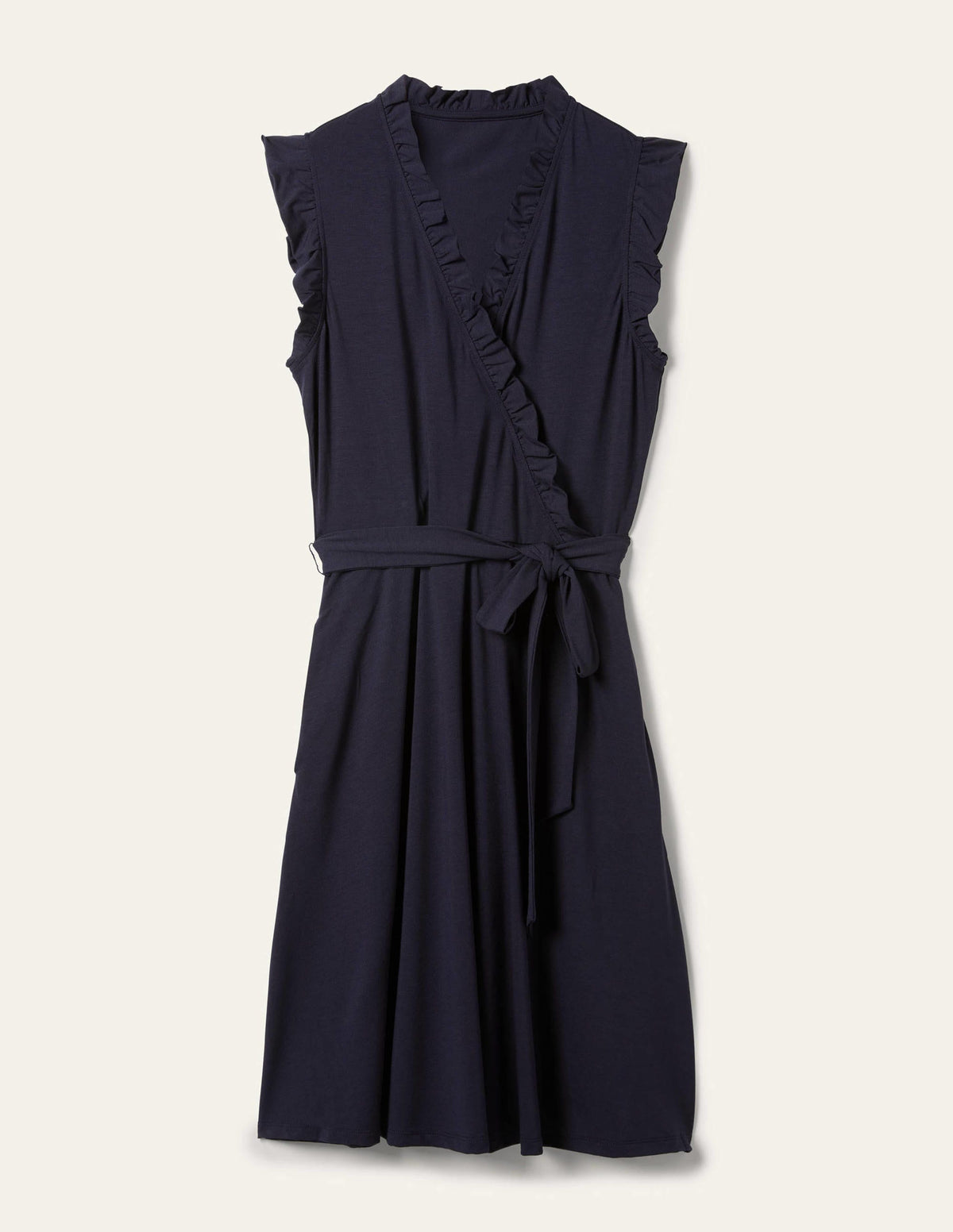 Ruffle Fixed Wrap Jersey Dress-Navy - Image 6