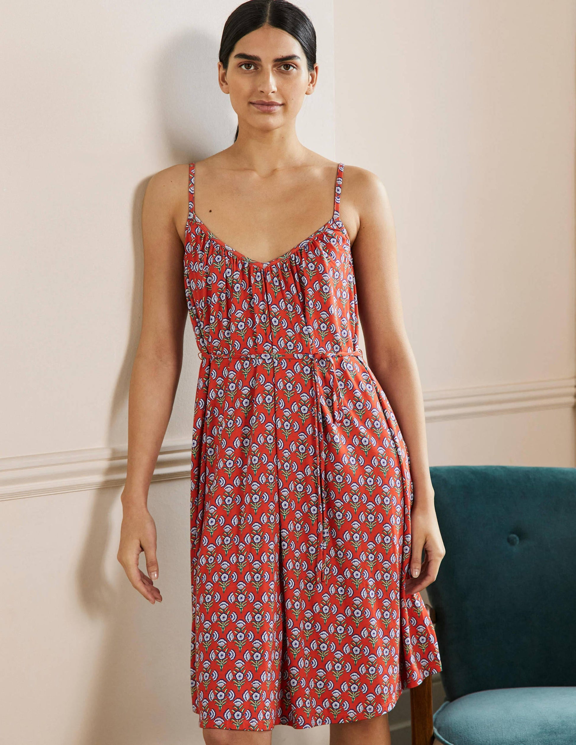 Strappy Jersey Dress-Firecracker, Poppy Geo-1