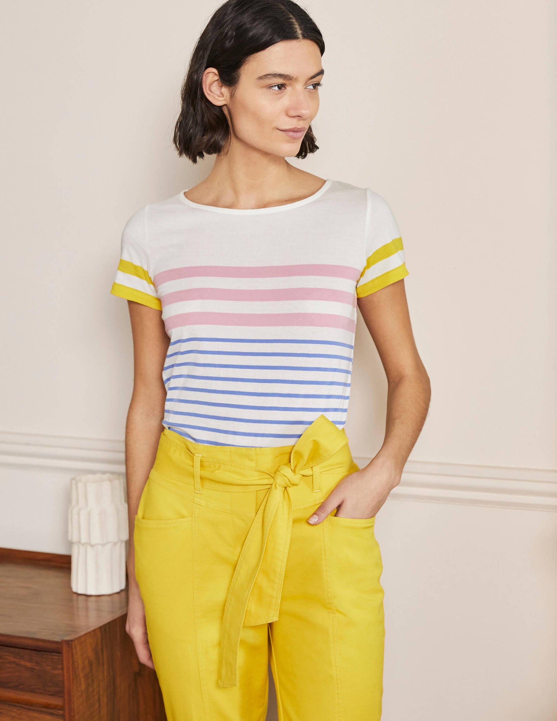 Short Sleeve Breton T-Shirt-Cameo Pink / Grape Stripe-1