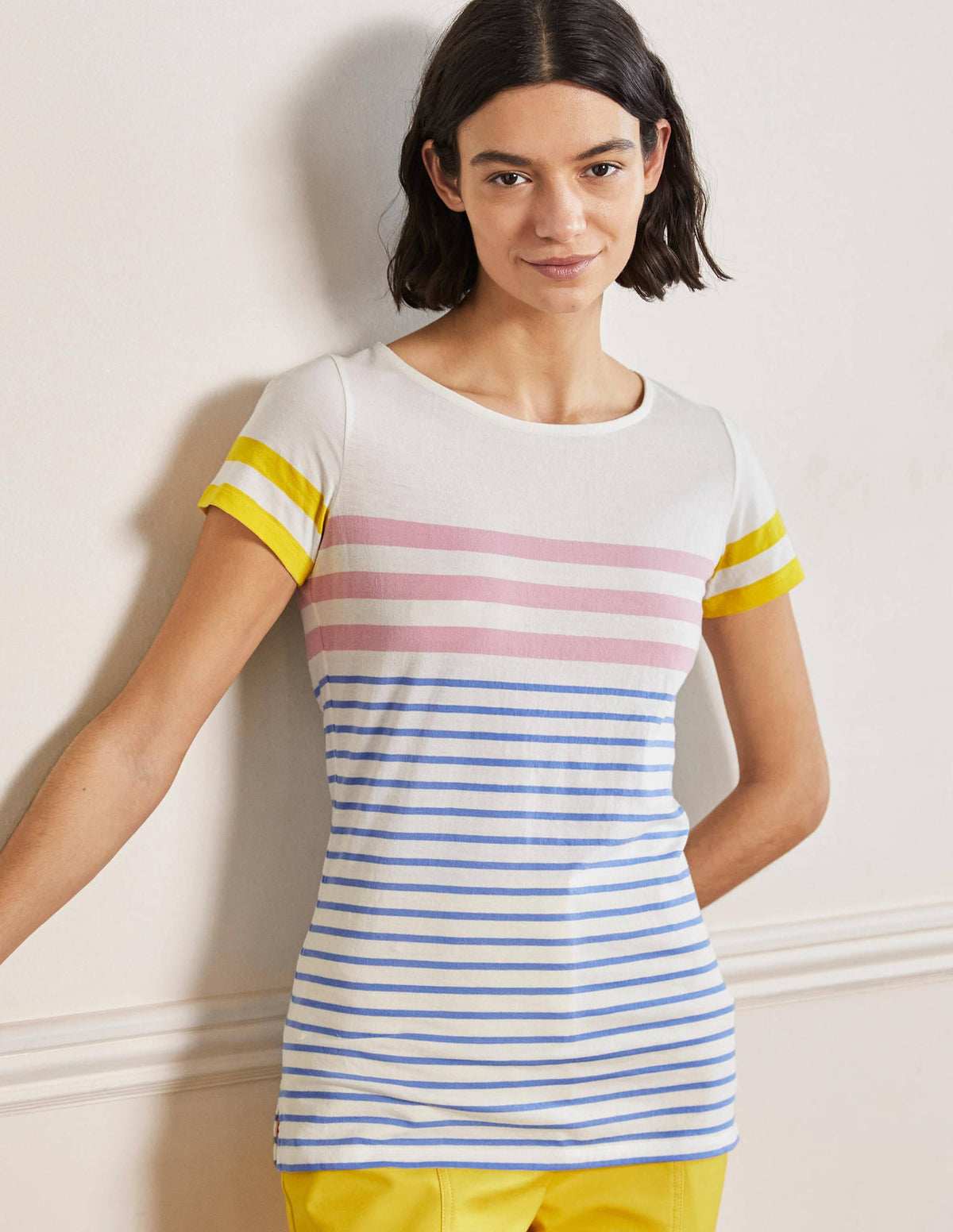 Short Sleeve Breton T-Shirt-Cameo Pink / Grape Stripe-4