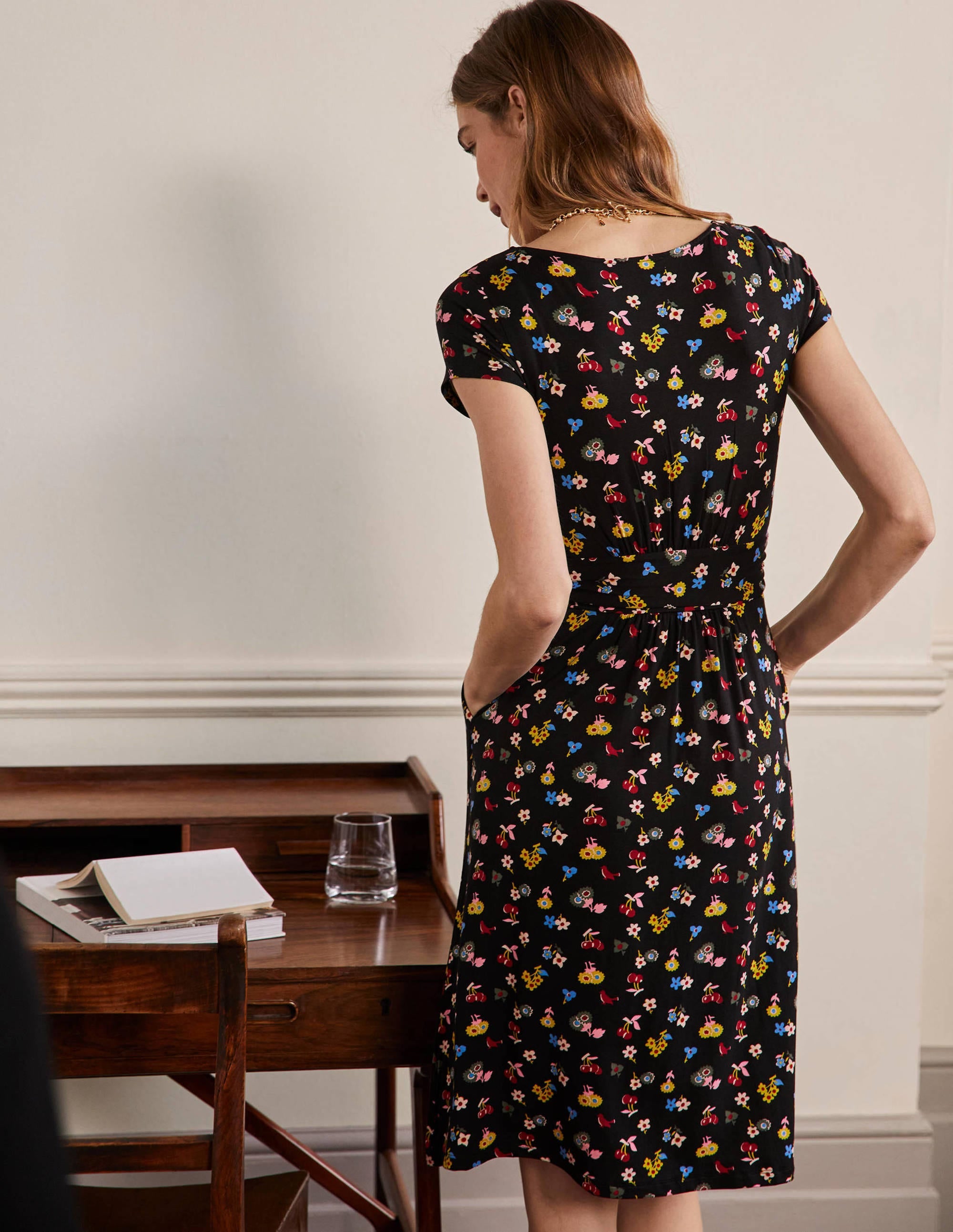 Amelie Jersey Dress-Black, Woodland Bud - Image 3