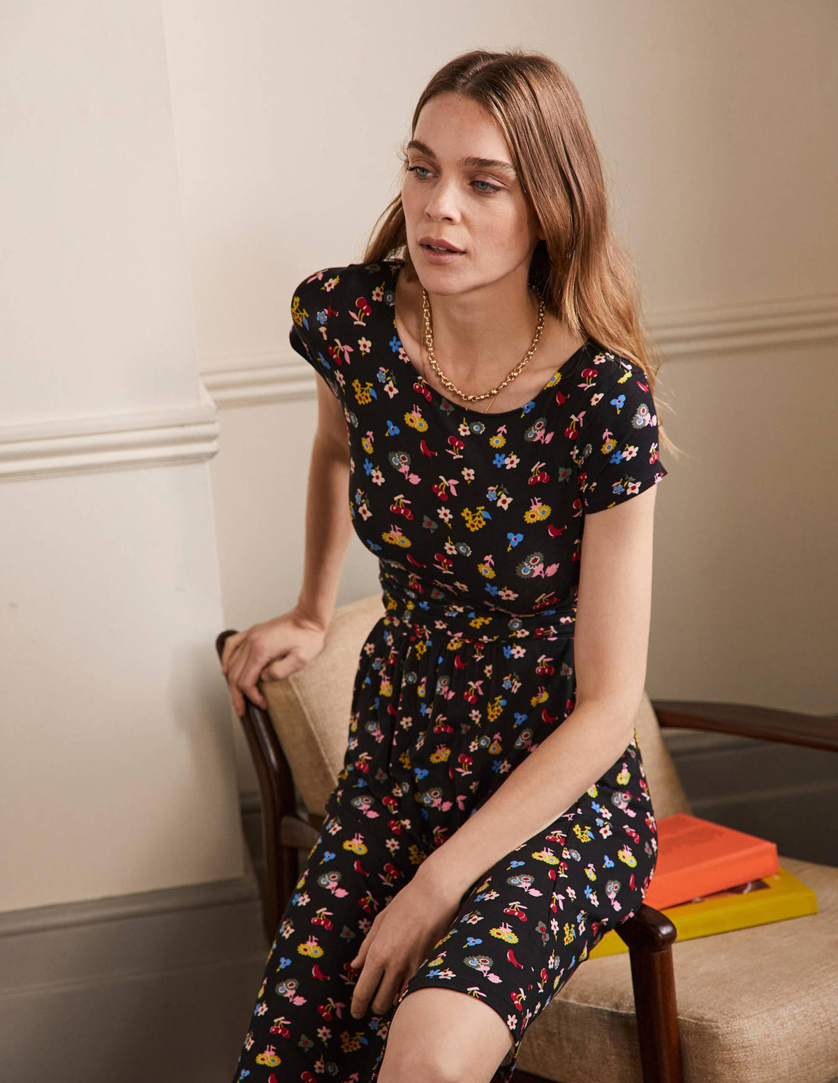 Amelie Jersey Dress-Black, Woodland Bud - Image 4