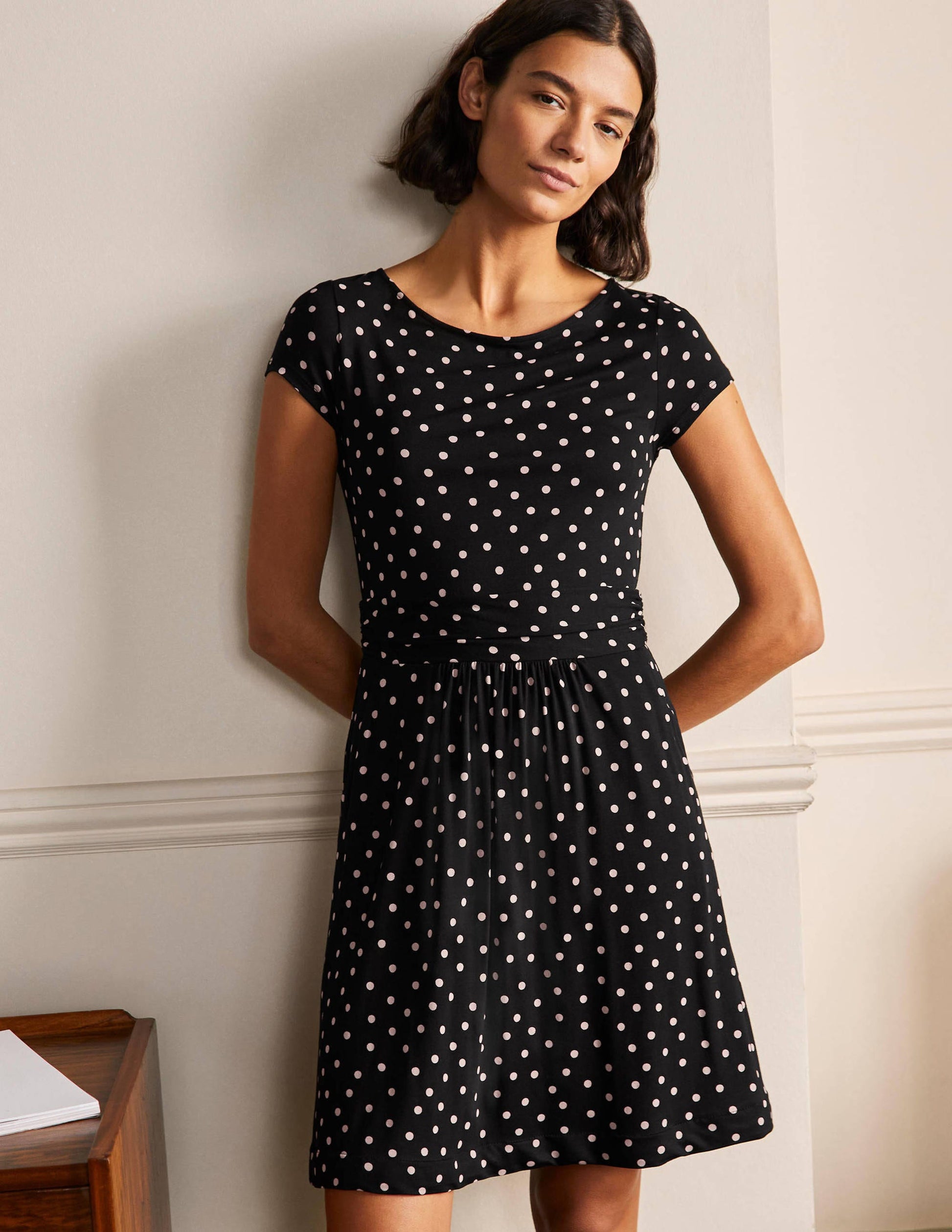 Amelie Jersey Dress-Black/ Chalky Pink Spot-1