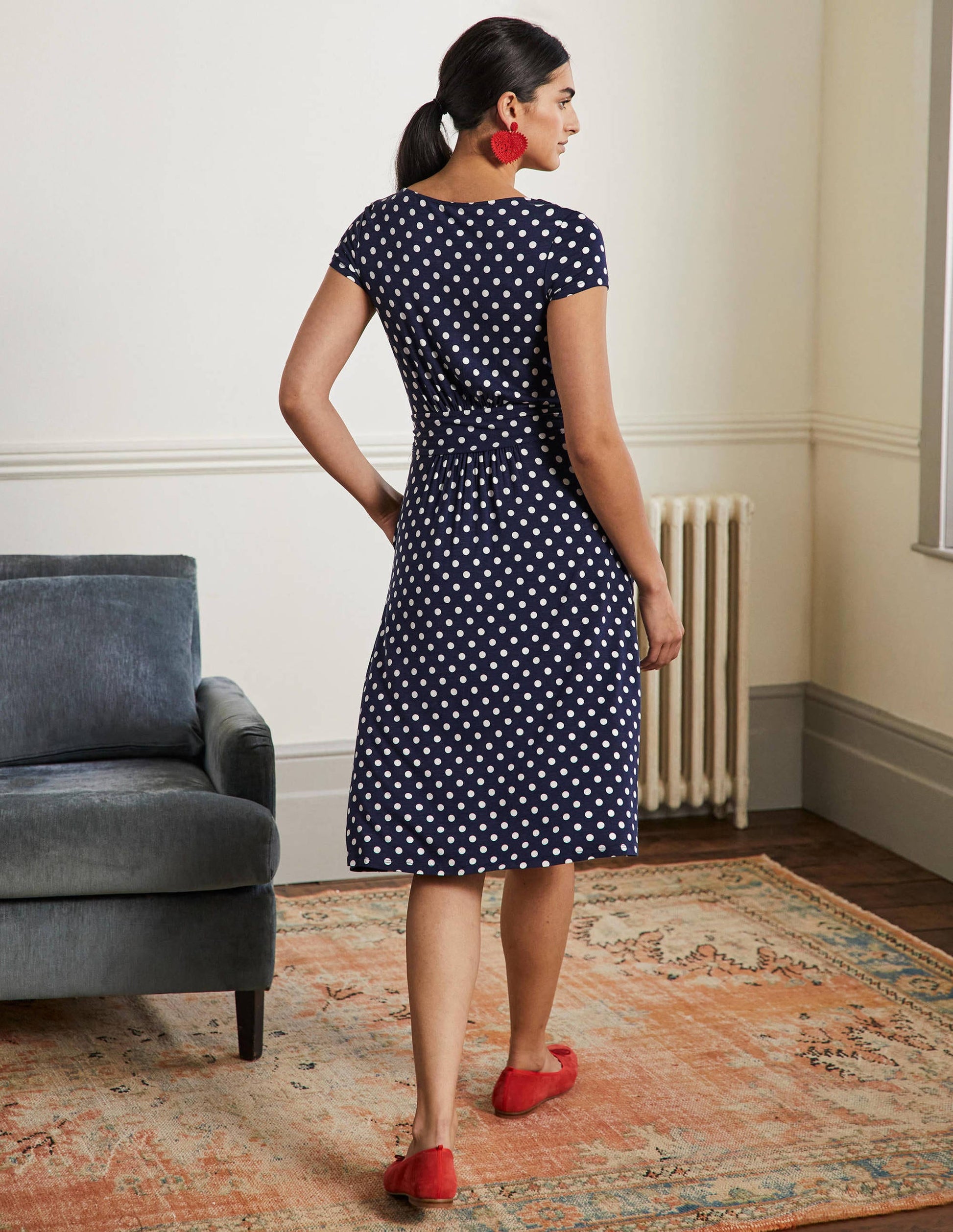 Amelie Jersey Dress-Navy Spot-3