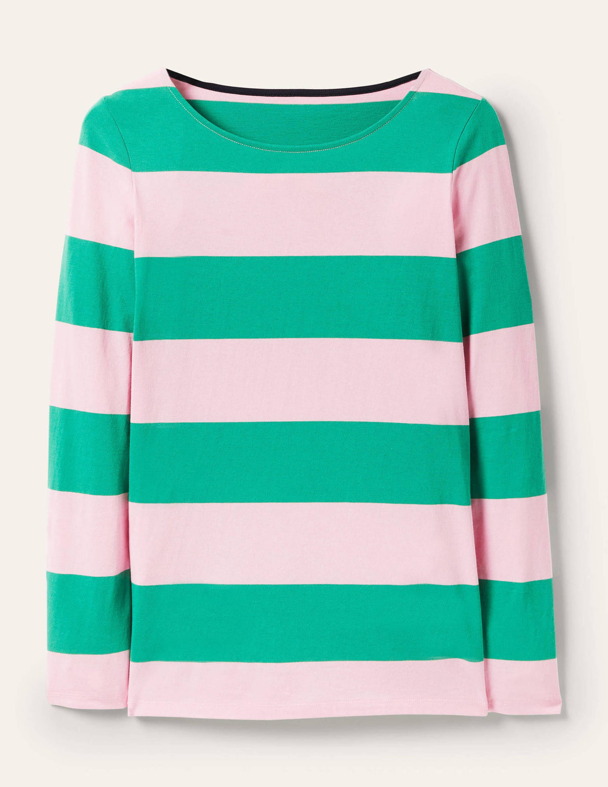 Long Sleeve Breton Top-Soft Peony / Green Stripe-5