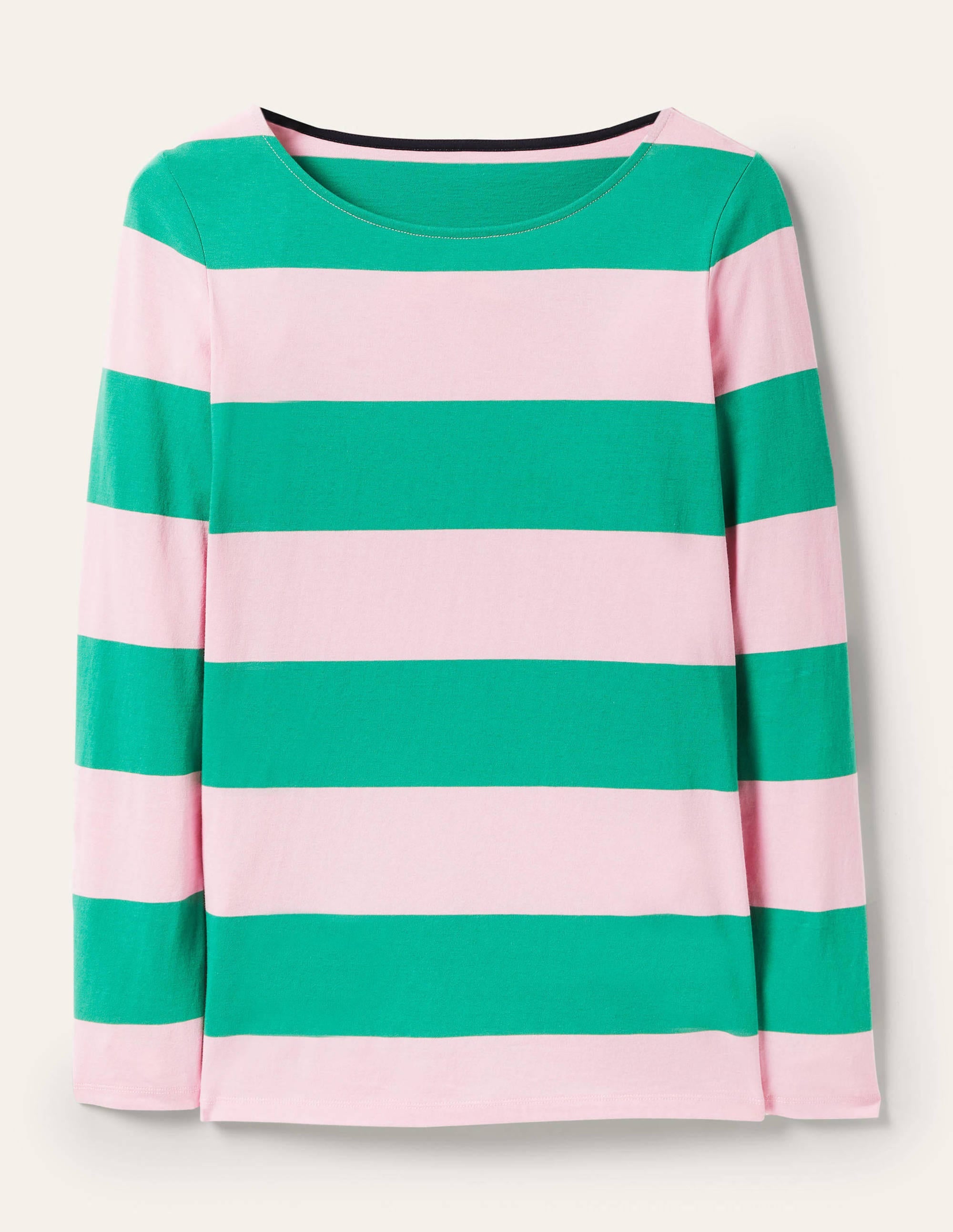 Long Sleeve Breton Top-Soft Peony / Green Stripe - Image 5