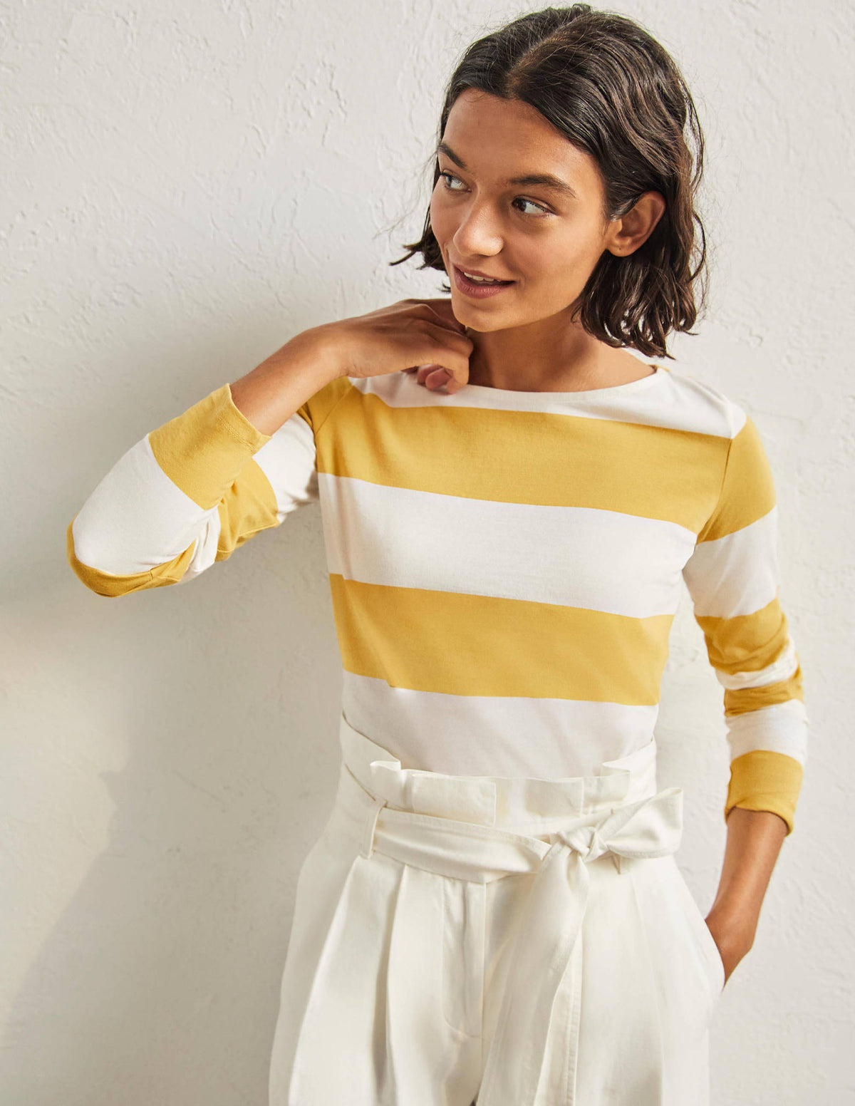 Long Sleeve Breton Top-Mustard / Ivory Stripe - Image 1