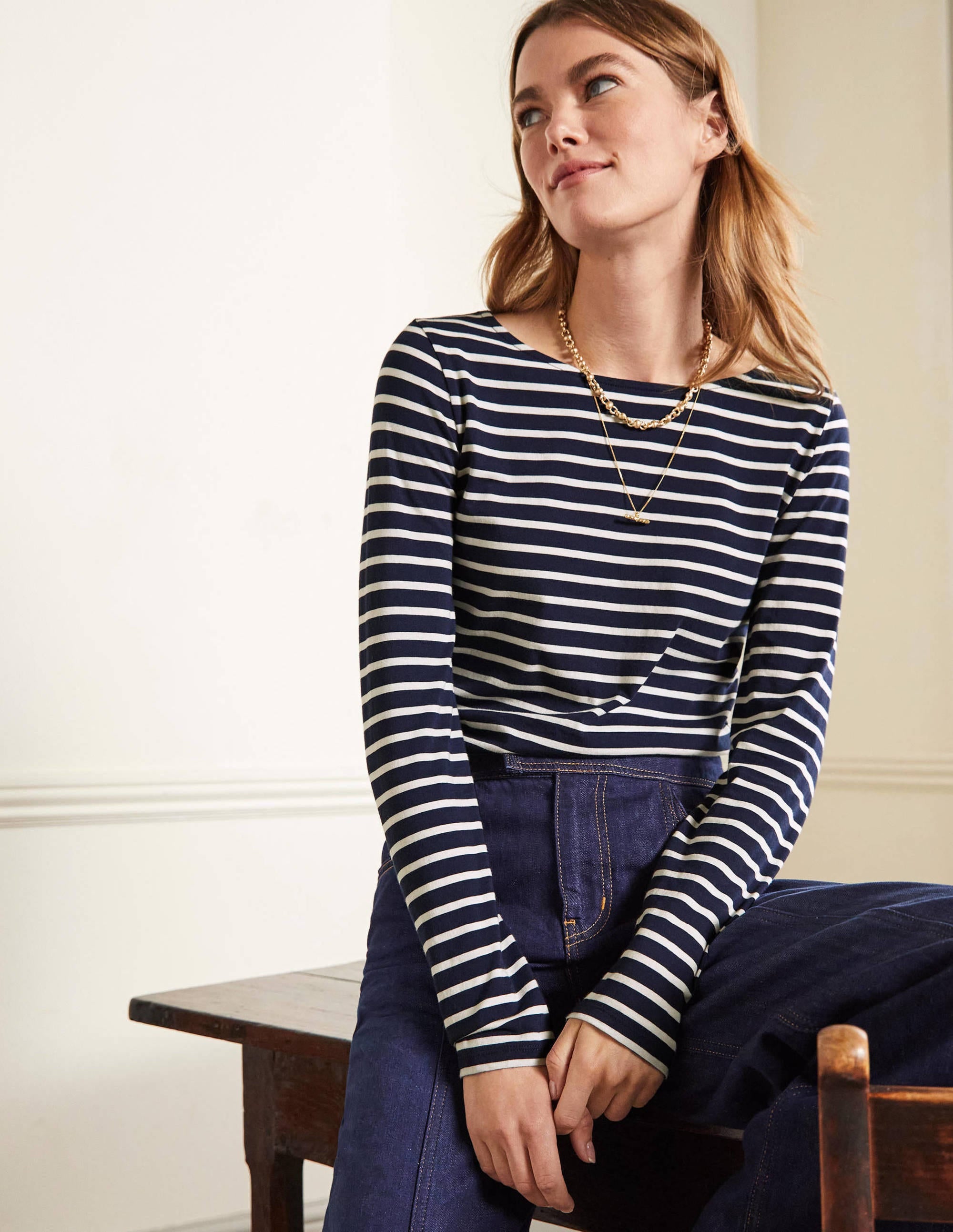 Long Sleeve Breton Top-Navy / Ivory Stripe - Image 1