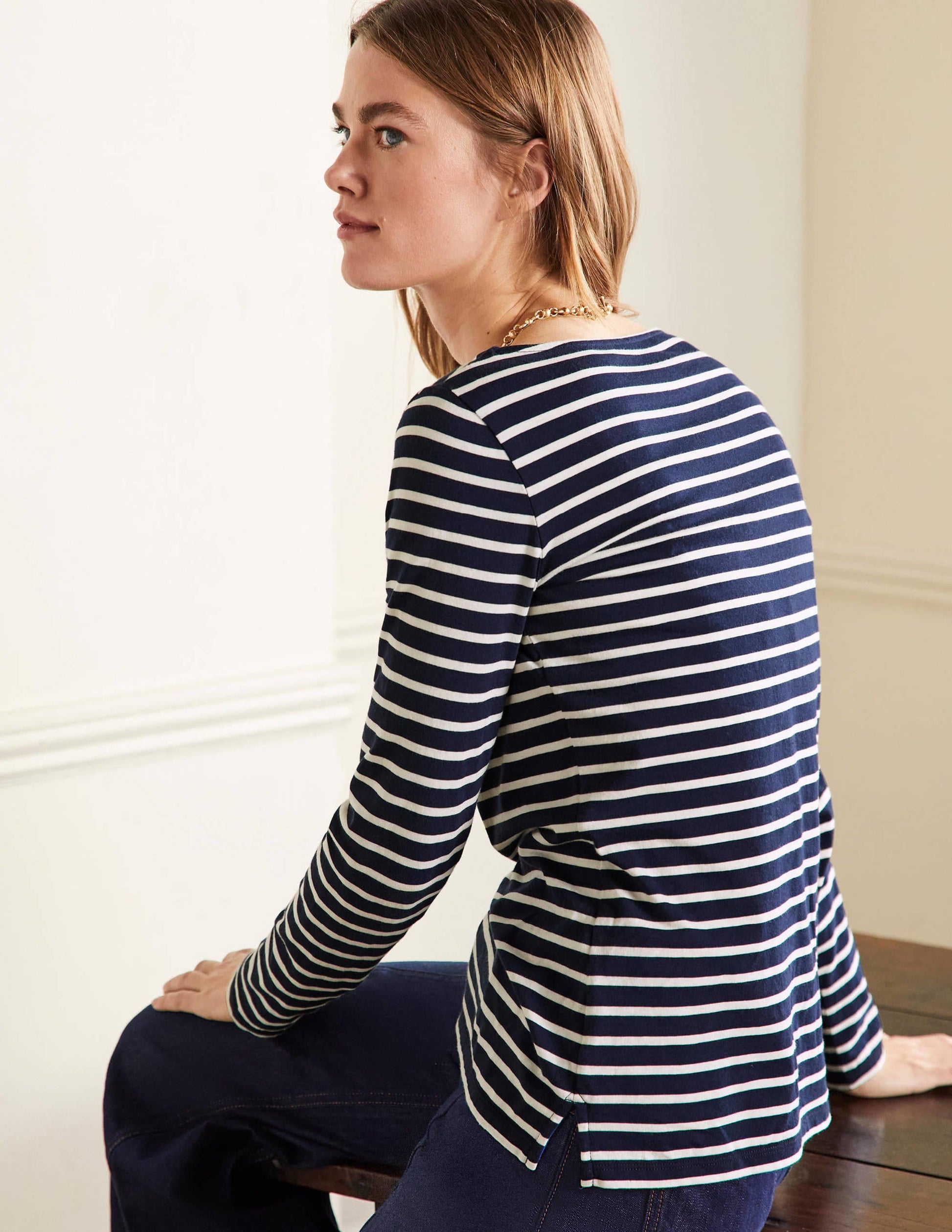 Long Sleeve Breton Top-Navy / Ivory Stripe-3