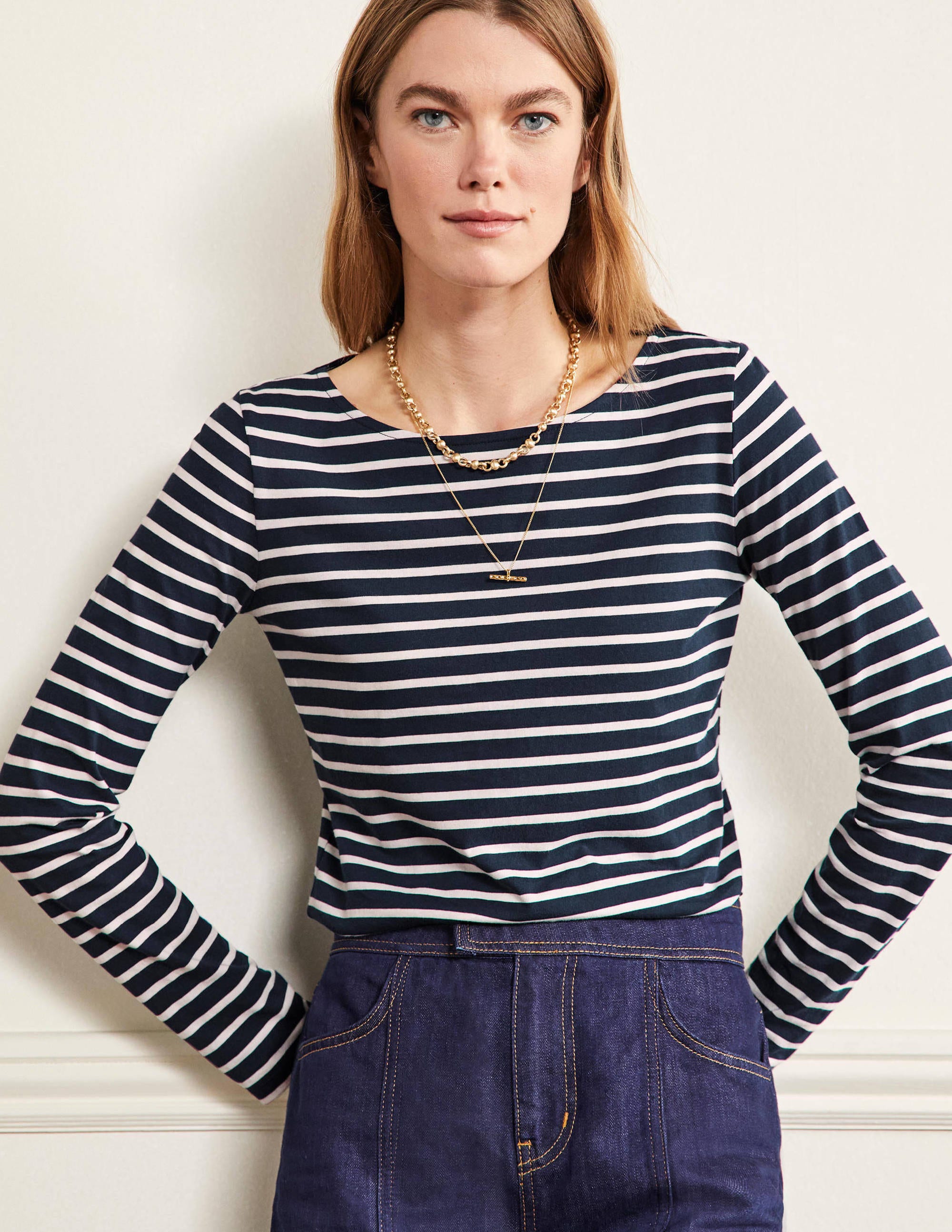 Long Sleeve Breton Top-Navy / Ivory Stripe - Image 4