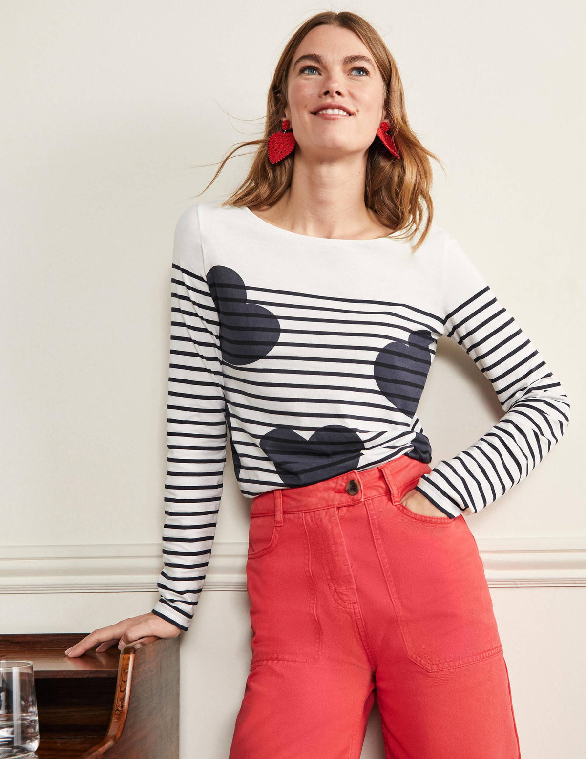 Long Sleeve Breton Top-Navy Scattered Heart Stripe - Image 1