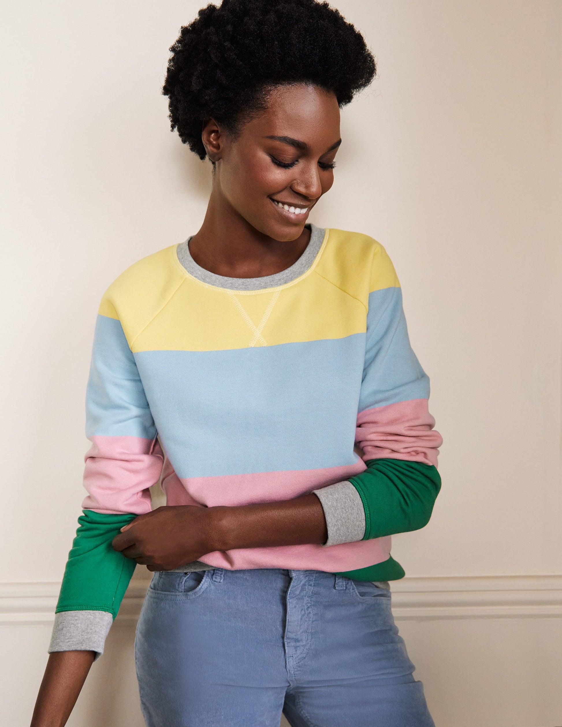 Printed Cotton Sweatshirt-Pale Lemon, Formica Pink-1
