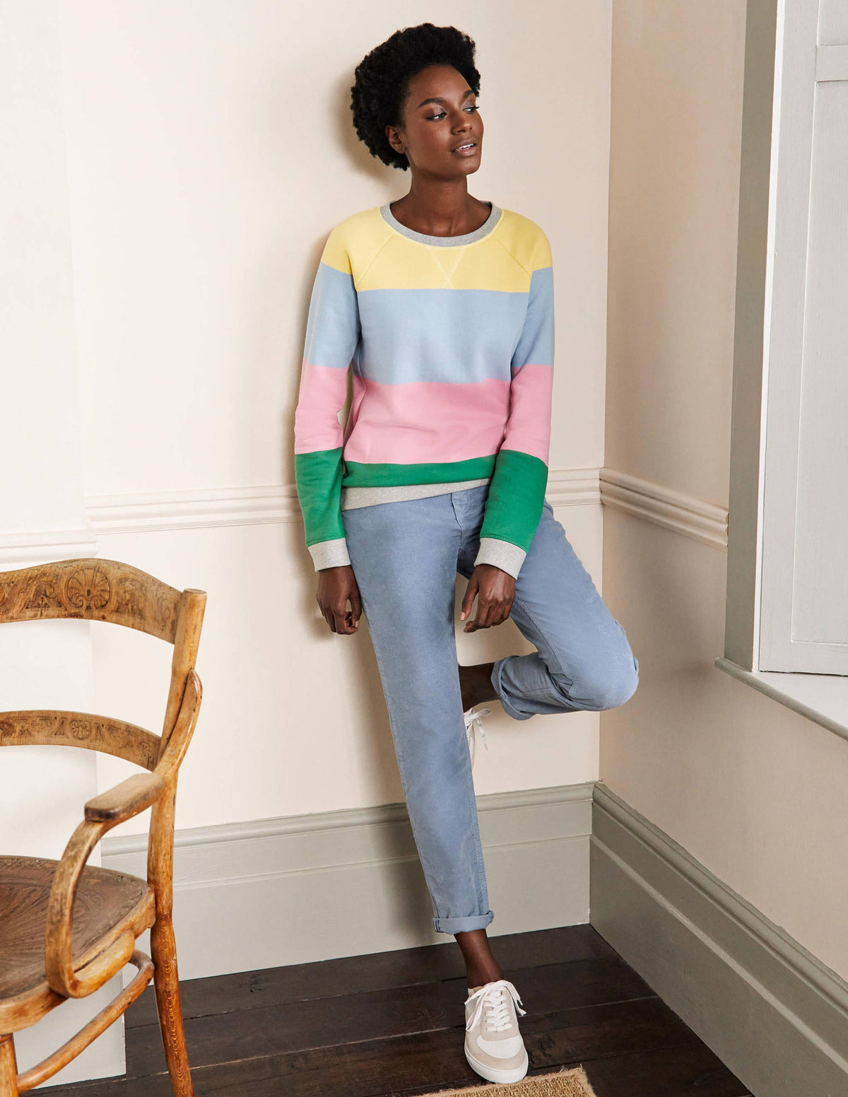 Printed Cotton Sweatshirt-Pale Lemon, Formica Pink - Image 4