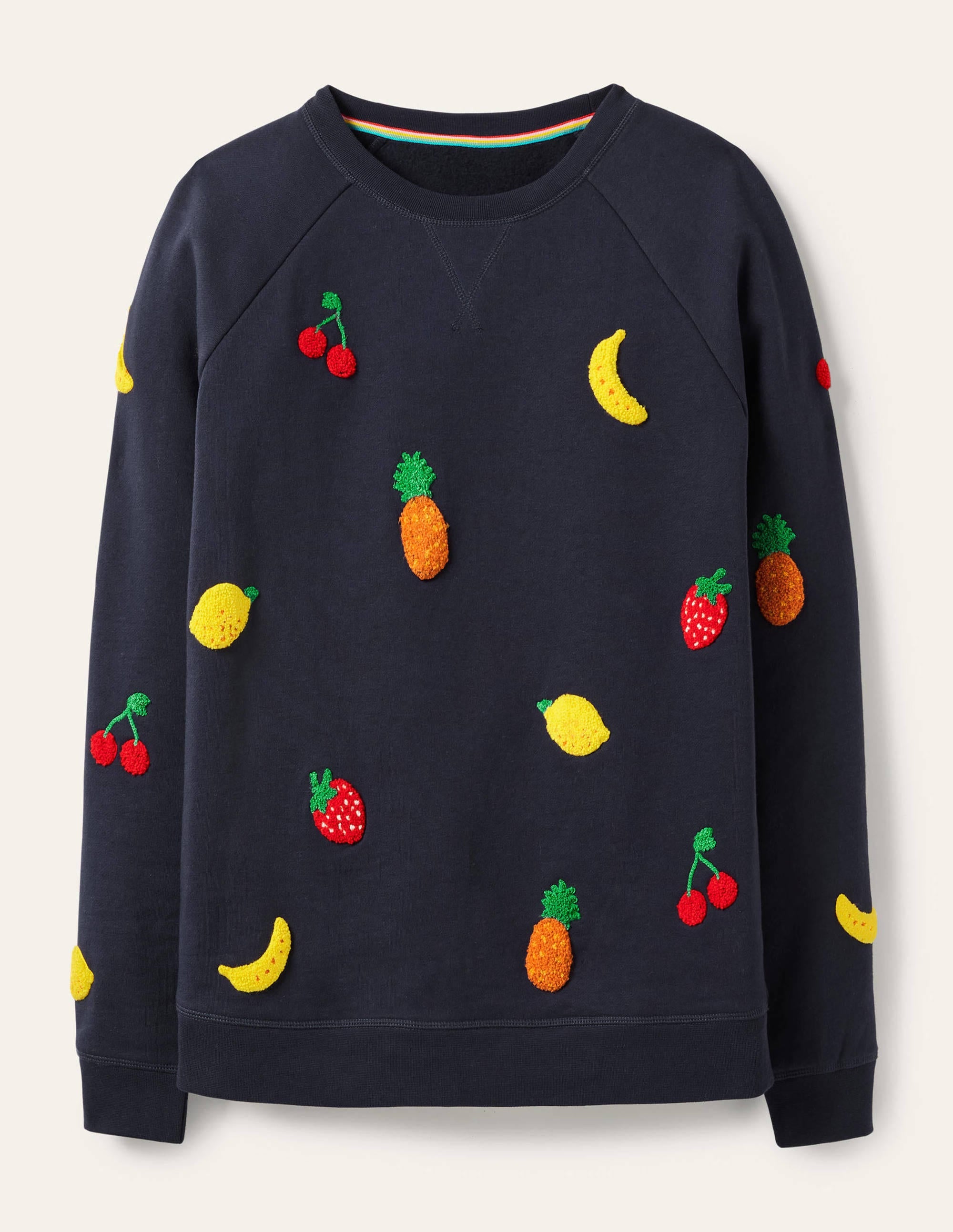 Printed Cotton Sweatshirt-Navy, Boucle Fruit - Image 5
