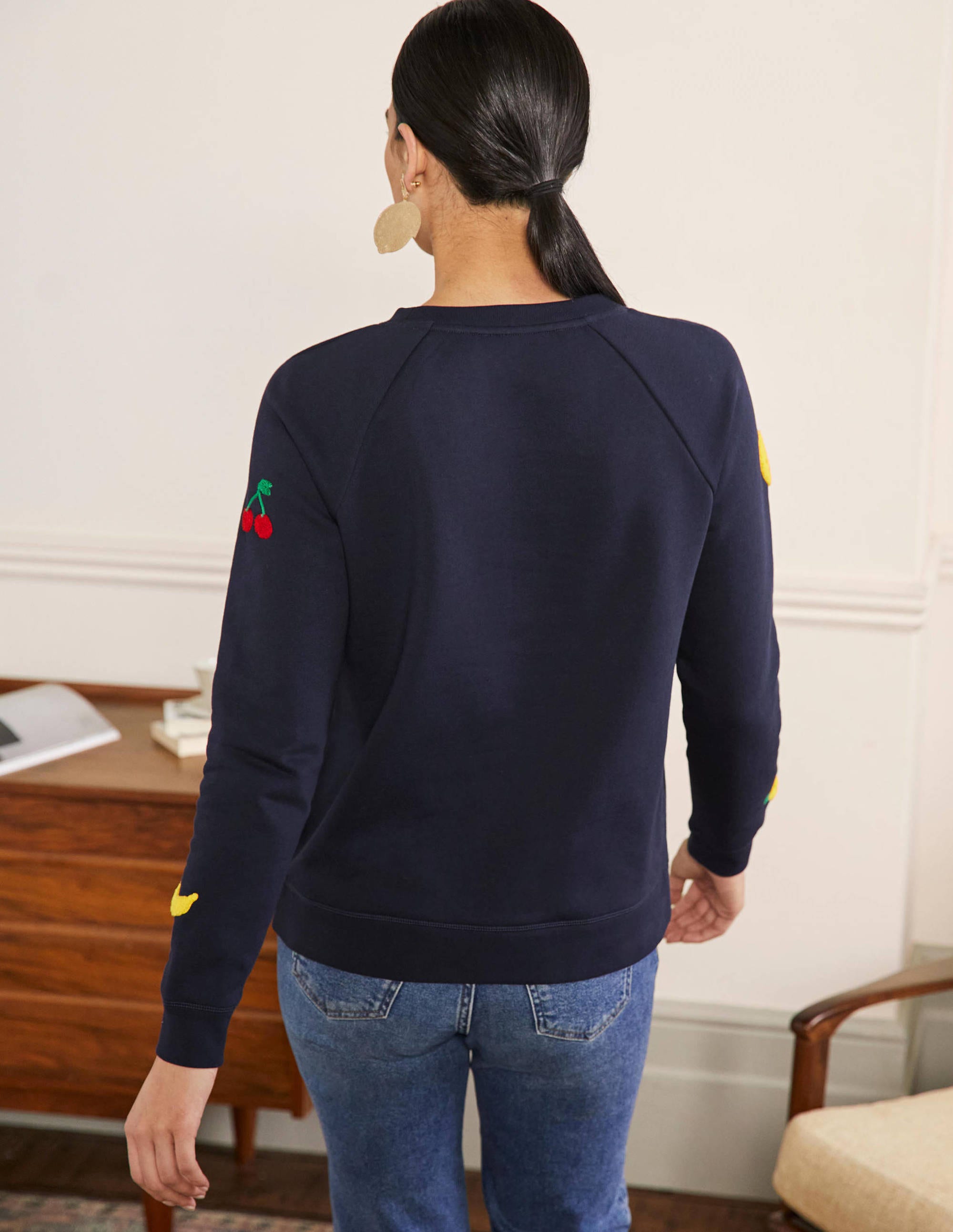 Printed Cotton Sweatshirt-Navy, Boucle Fruit - Image 3