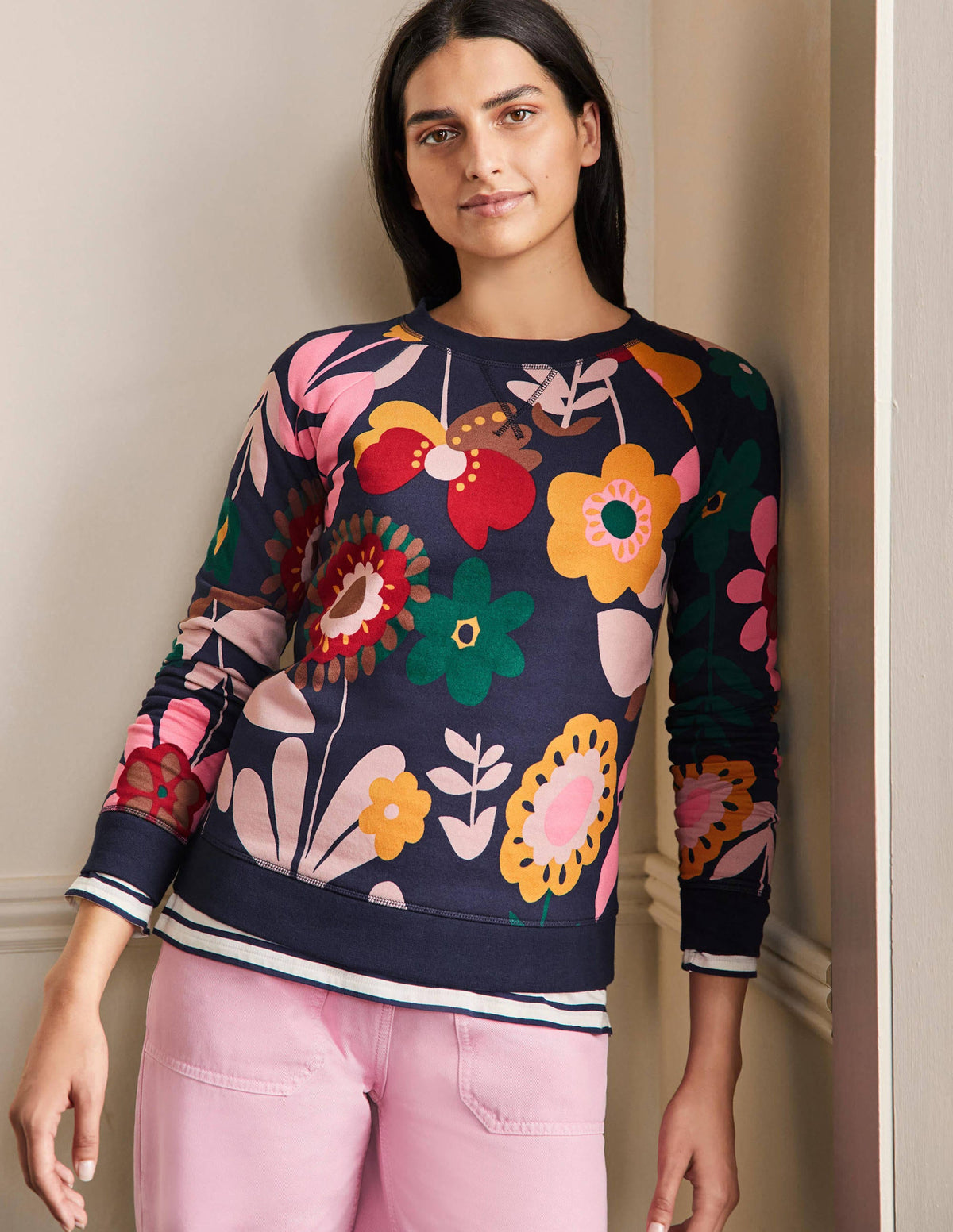 Printed Cotton Sweatshirt-Navy Flora Bloom - Image 1