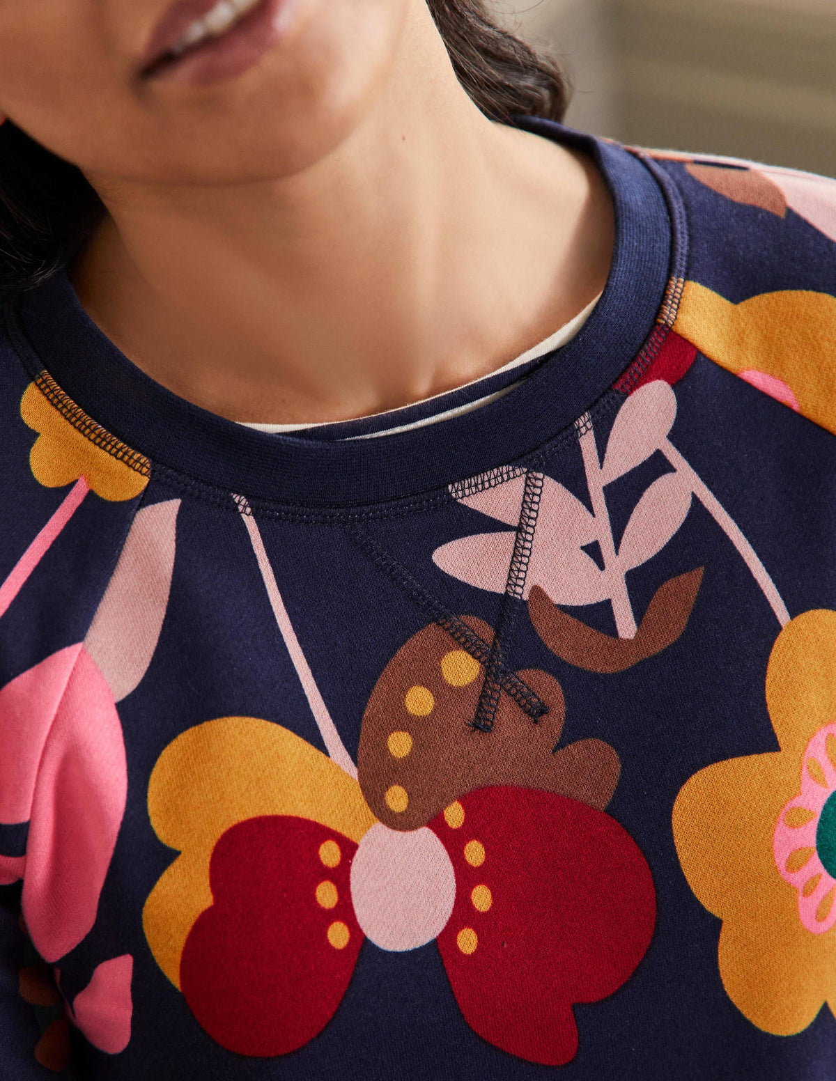 Printed Cotton Sweatshirt-Navy Flora Bloom - Image 2