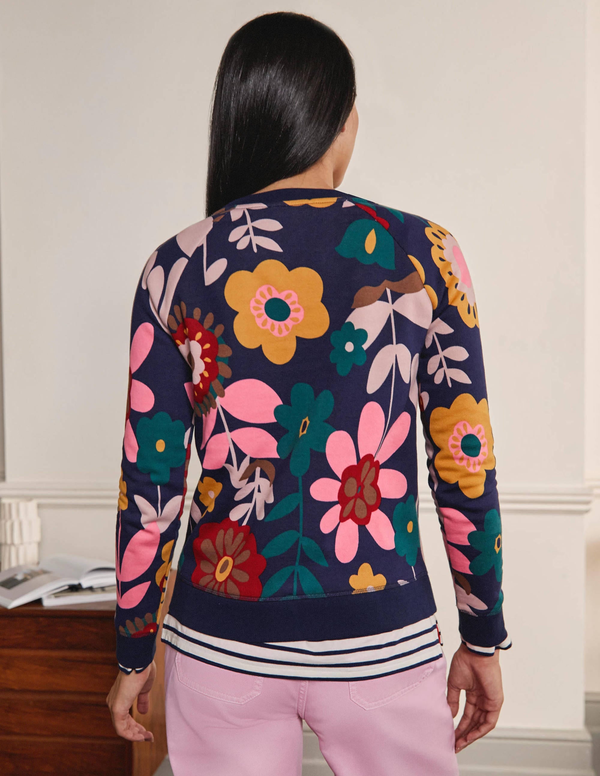 Printed Cotton Sweatshirt-Navy Flora Bloom - Image 3