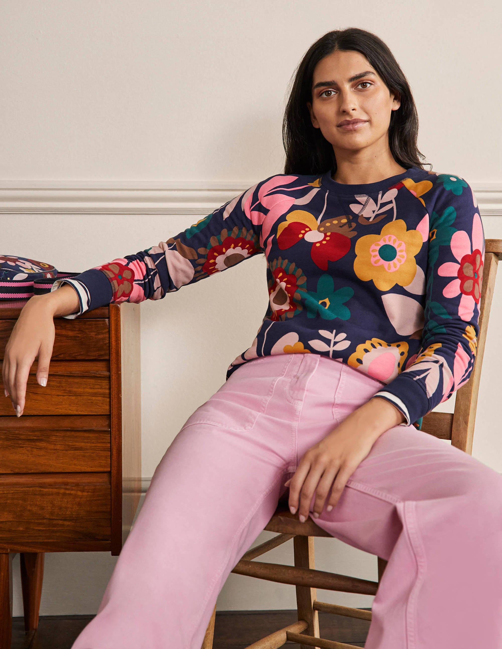 Printed Cotton Sweatshirt-Navy Flora Bloom - Image 4