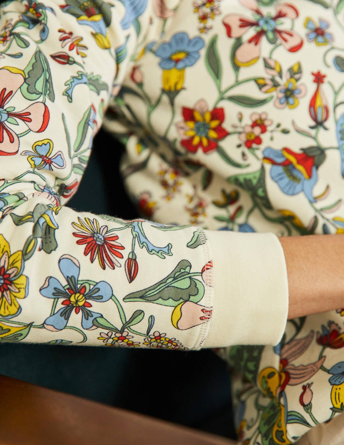 Printed Cotton Sweatshirt-Ivory, Tropic Florals - Image 2