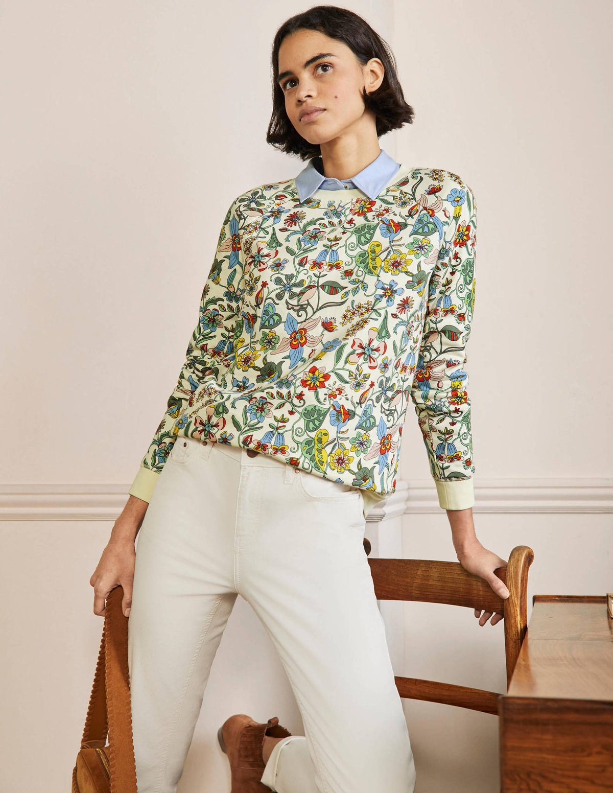 Printed Cotton Sweatshirt-Ivory, Tropic Florals - Image 4