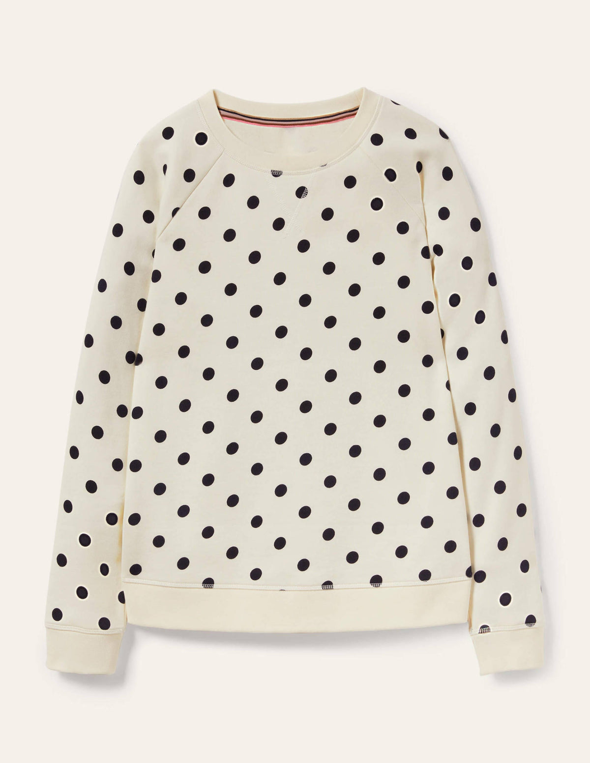 Printed Cotton Sweatshirt-Ivory, Regular Dot-5