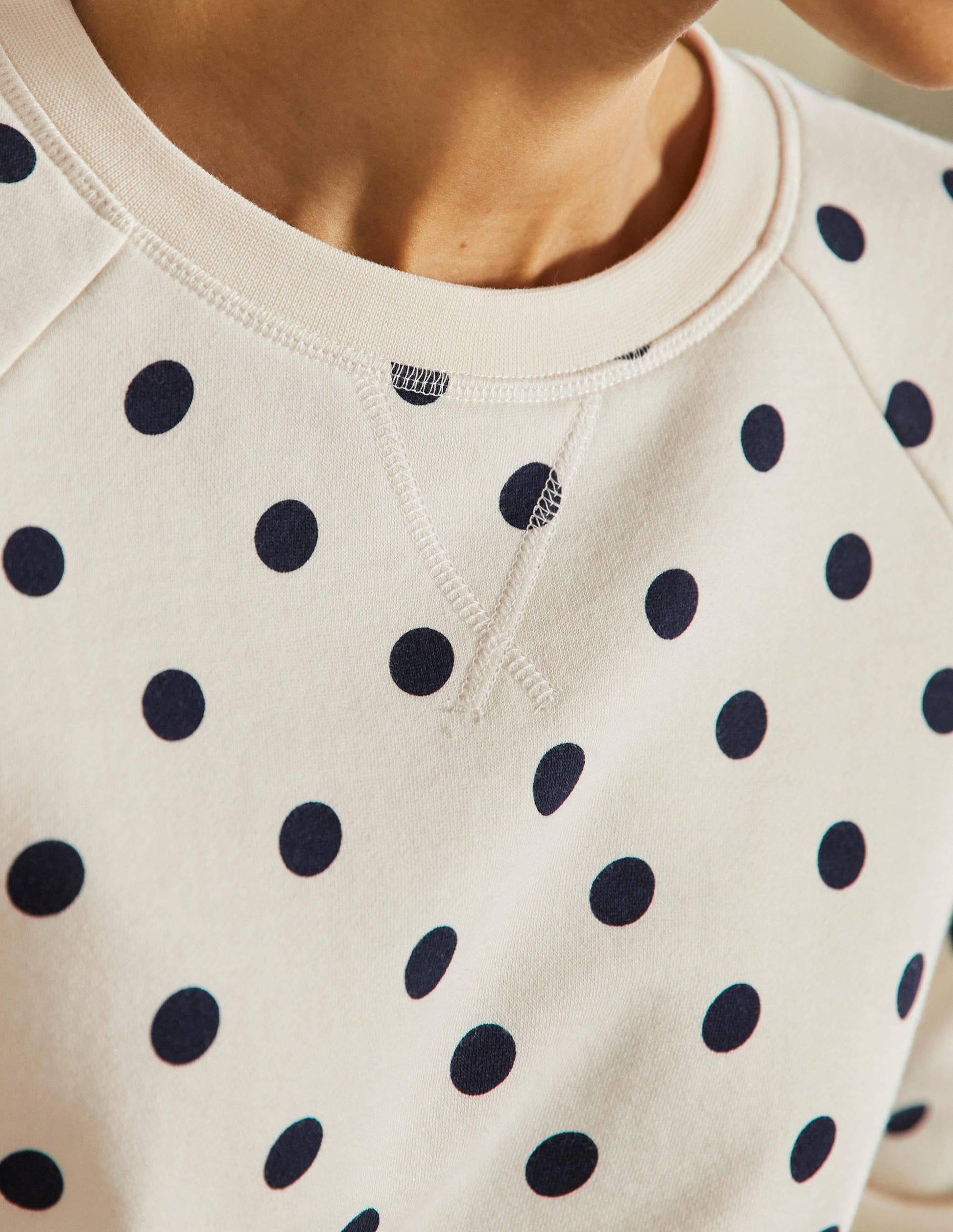 Printed Cotton Sweatshirt-Ivory, Regular Dot-2