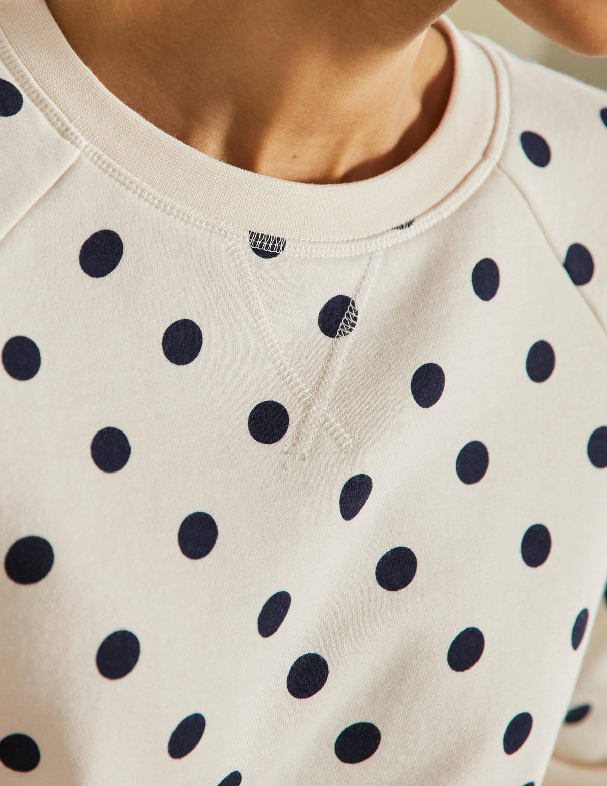 Printed Cotton Sweatshirt-Ivory, Regular Dot - Image 2